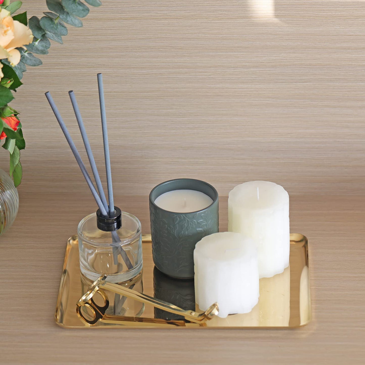 FREELOVE Rectangle Metal Decorative Serving Tray, Perfume Organizer Candle Towel Makeup Jewelry Organization Dresser Vanity Counter Coffee Table Desk Preppy Room Decor, Mirror Gold, 12''X7.9''