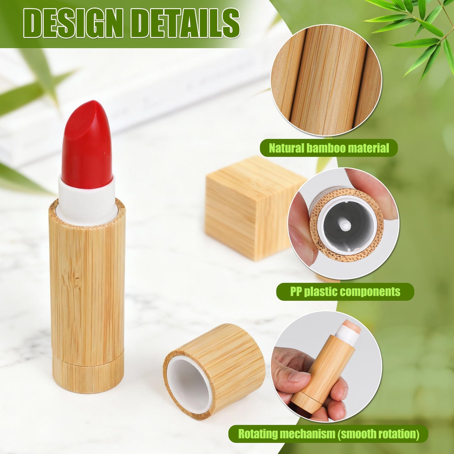 Starry 12Pcs Bamboo Empty Lipstick Tubes, 5g Refillable DIY Lip Balm Tube Containers with Clear PP Plastic Inner, Cosmetic Lipstick Lip Gloss Deodorant Case Holder for DIY Women Girls Makeup