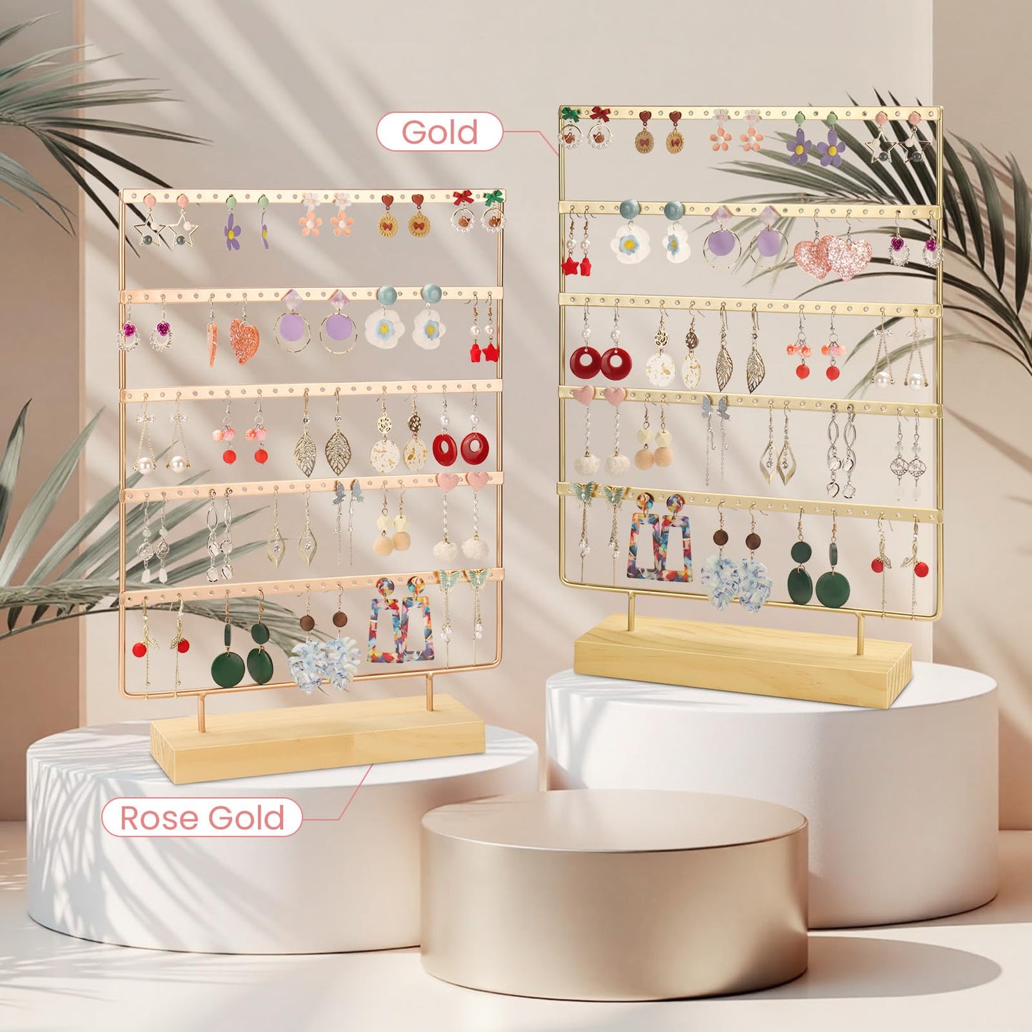 RUINENGDA Jewelry Organizer, 5 Tiers Earring Organizer with 120 Holes for Storing and Displaying Earrings of Various Styles, Models and Sizes, Removable Wooden Base for Home and Store Use