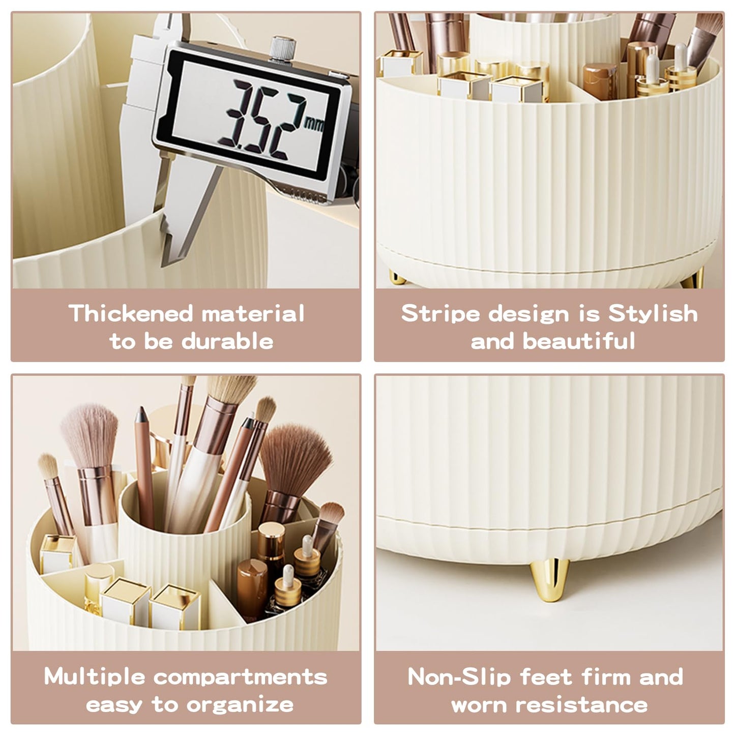 fanado 360° Rotate Makeup Brush Holder Organizer, Makeup Organizers Countertop, Makeup organization and Skincare Storage for Vanity, Desktop, Bathroom (Ivory)