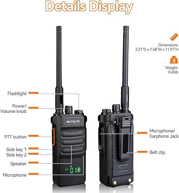 Retevis RT86 2 Way Radio Long Range with Earpiece, Professional Walkie Talkie High Power,Commercial Work Radio Bulk,Heavy Duty Two Way Radio Rechargeable, for Industry Construction Warehouse(10 Pack)