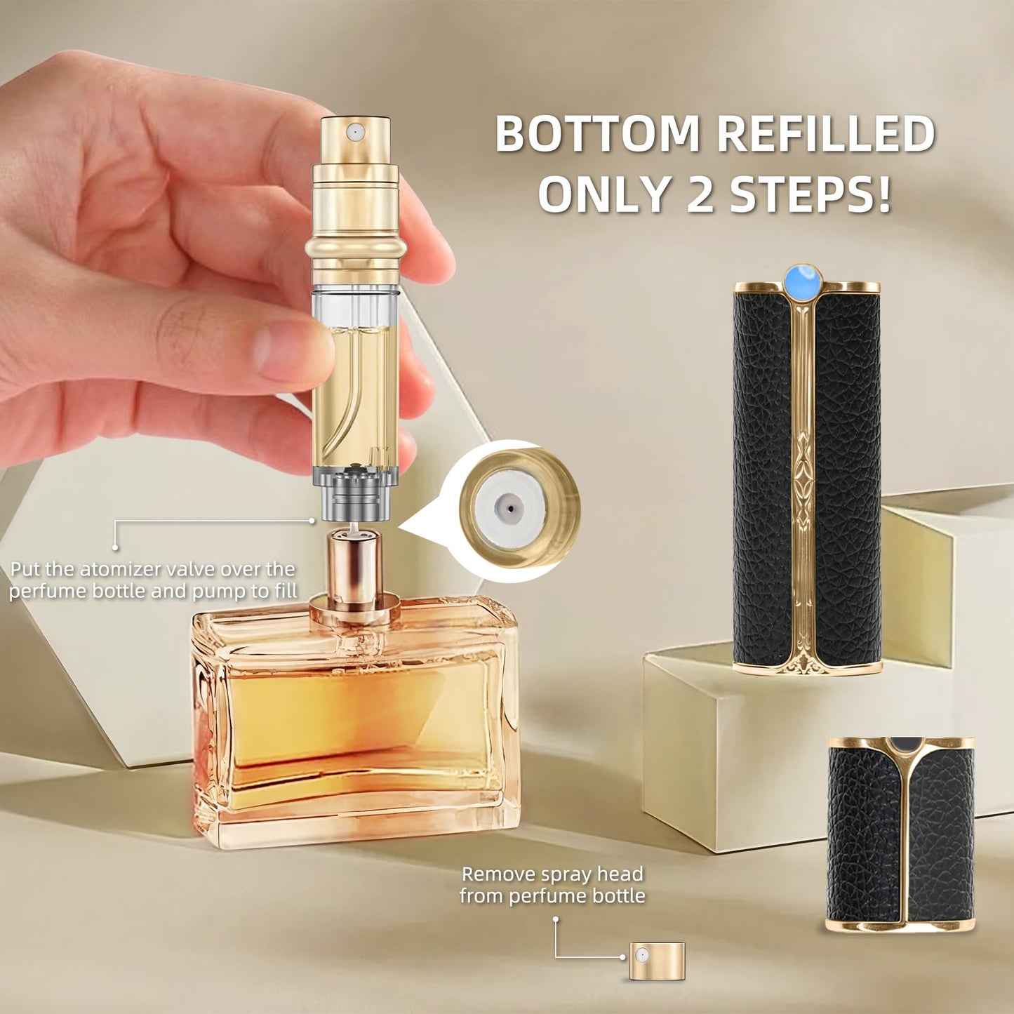 muilsae CF01BKG Leather Perfume Bottle 10ml – Bottom-Fill Refillable Dispenser, Leak-Proof & Portable for Men & Women, Ideal for Travel, Gifting & Daily Use (CF01BKG)