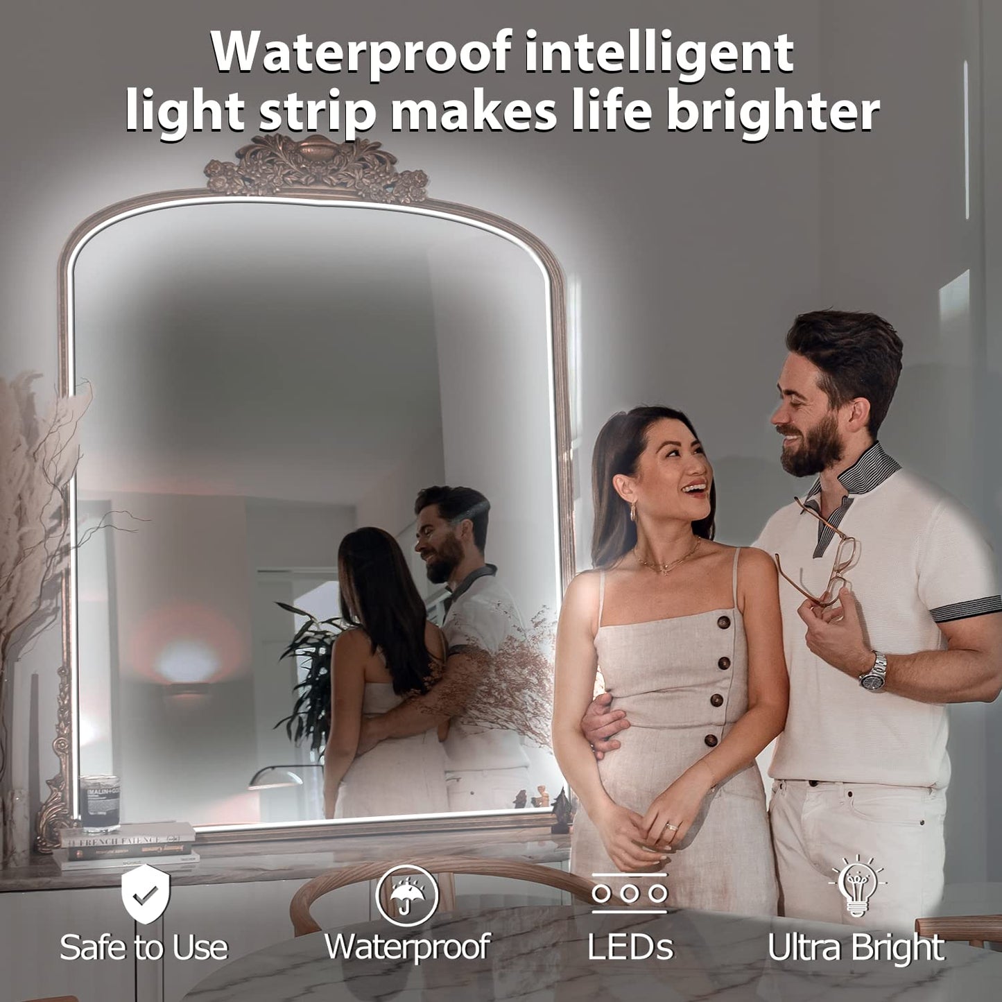 EUGOBRTEN Hollywood Style Vanity Make Up Light, 16.4ft Ultra Bright White LED neon Lights, Dimmable Touch Control Lights Strip, for Makeup Vanity Table & Bathroom Mirror, Mirror Not Included