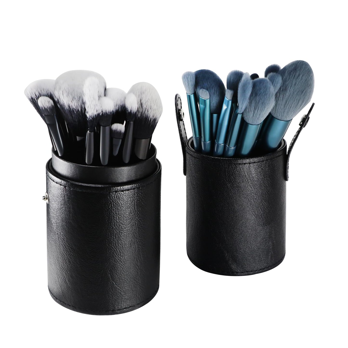 Kososuru Portable Makeup Brush Case,Pu Leather Makeup Brush Holder with Button,Travel Cup Storage Dustproof Makeup Cosmetic Bags for Women (Black)