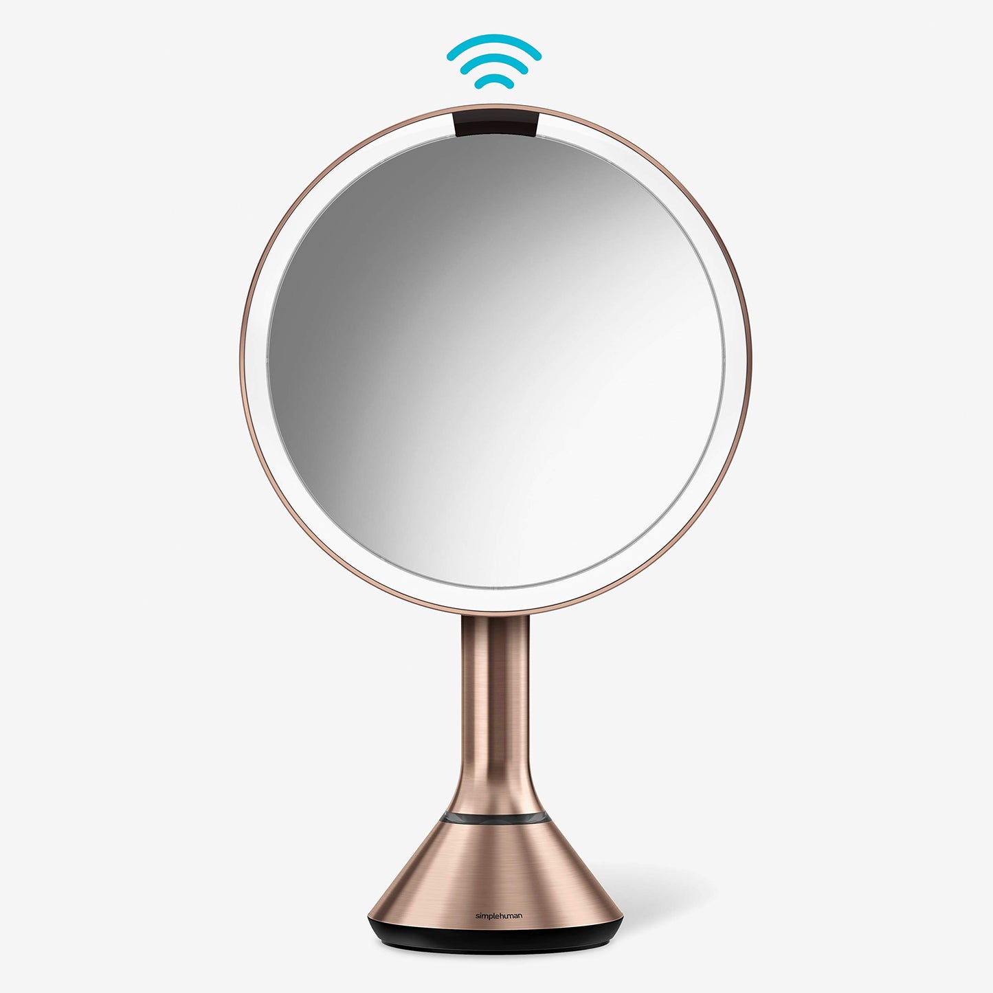 simplehuman Sensor Mirror, Lighted Makeup Mirror with Magnification (5X), 8" Round Magnifying Vanity Mirror with Lights, Cordless, Rose Gold Stainless Steel