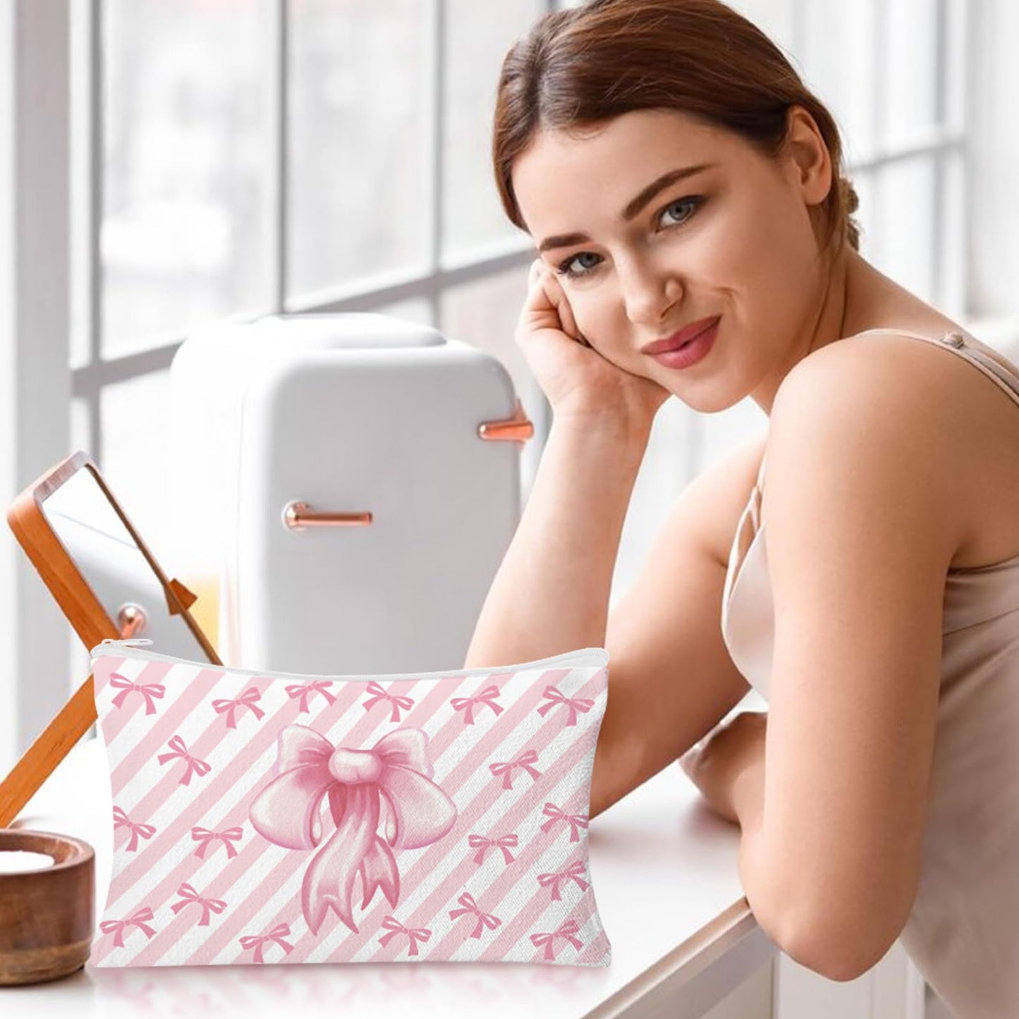 HSDSH 30pcs Pink Bow Makeup Bag Coquette Cosmetic Bags for Women Elegant Bow Preppy Pink Pouch Travel Toiletry Bag for Women Girls Mothers Day Gifts
