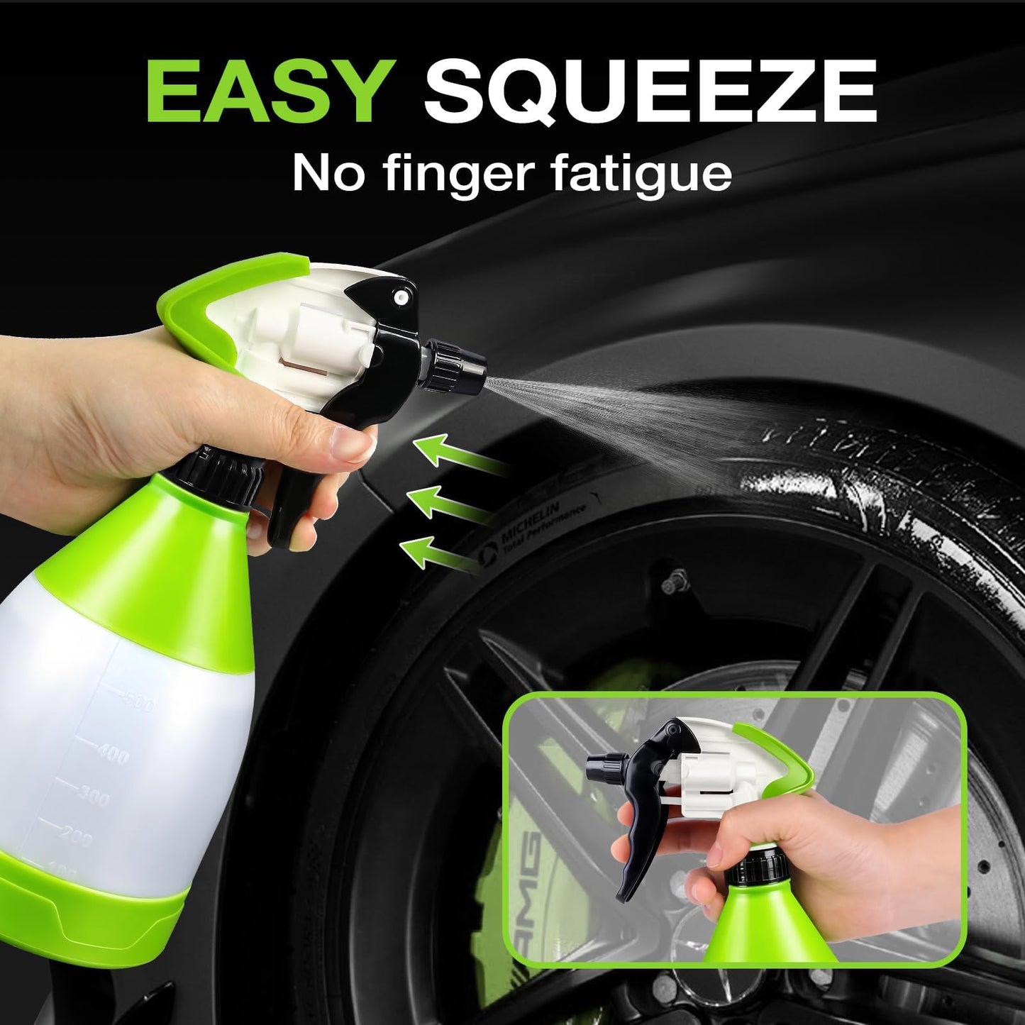 ALL4DETAIL Heavy Duty Spray Bottle 17 oz, Professional Double Mist Trigger Sprayer Bottle for Car Cleaning and Detailing, Acid & Chemical Resistant - Adjustable Nozzle