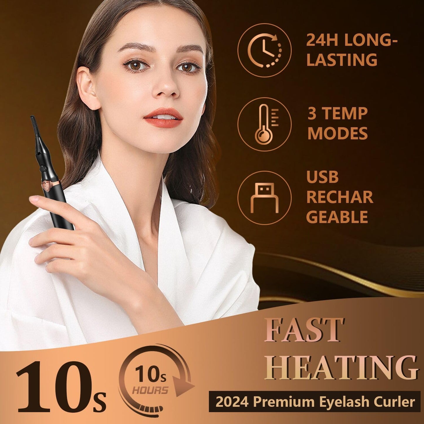 Heated Eyelash Curler, 2-in-1 Clip-Type Design, 3 Temperature Modes, USB Rechargeable Electric Eyelash Curler, Natural Curling 24H Long-Lasting Curl, Gift for Women & Girls, Brown Black FA