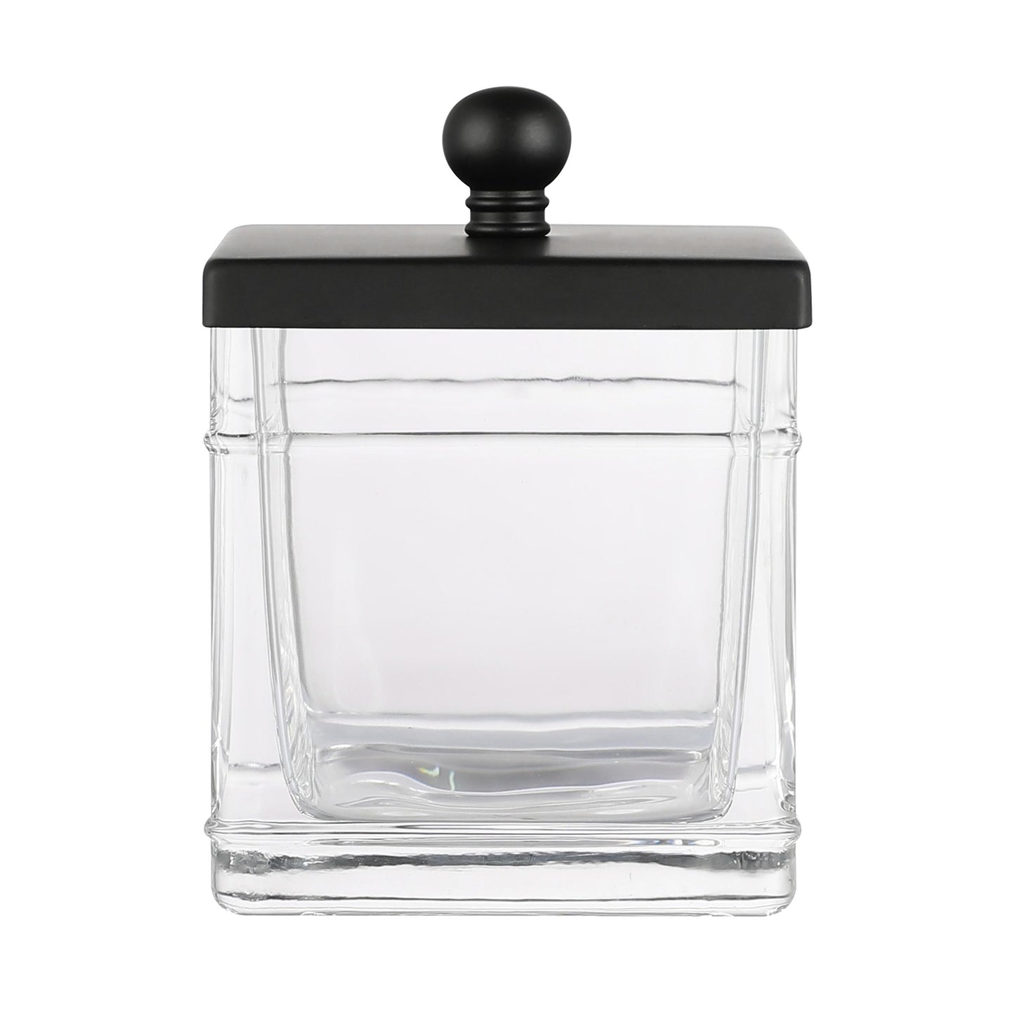 Indecor Home Clear Transparent Hotel Style Apothecary Tempered Glass Canister Jar W/ Matte Black Metal Lid Cover, Classic Countertop Organizer for Cotton balls/pads, Floss Picks, Makeup Storage