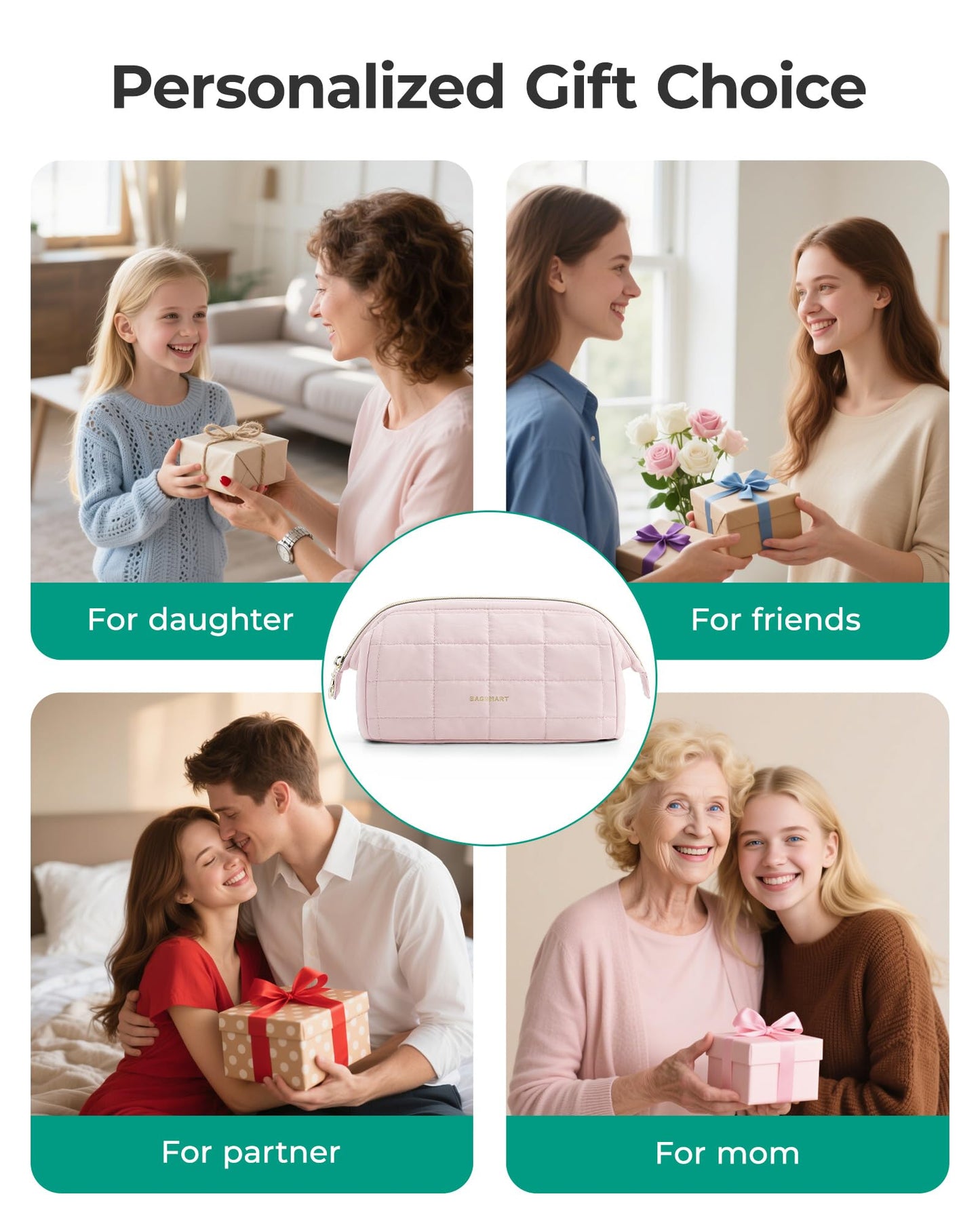BAGSMART Puffy Padded Travel Makeup Bag, Wide-open Toiletry Bag, Olive Green