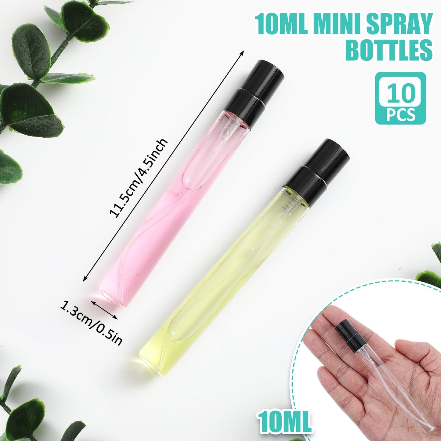 Zhehao 100 Pcs Mini Spray Bottles 10 ml Clear Glass Perfume Bottles Refillable Fine Mist Perfume Atomizer Portable Empty Sample Containers for Cleaning, Essential Oils, Travel (Black Cap)