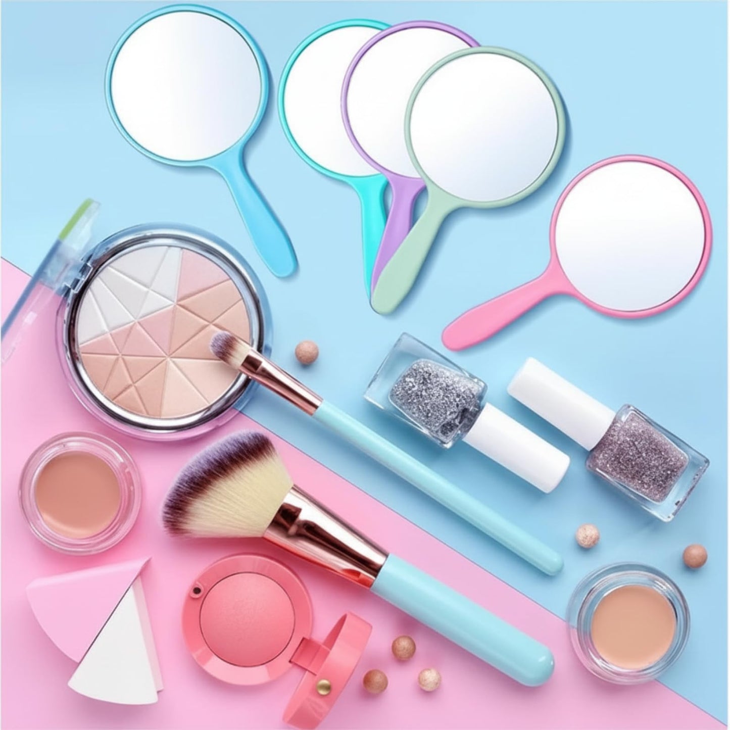 Jetec 25 Pcs Kids Classroom Handheld Mirrors Bulk with Handle, 3.94" Small Round Mirror for Phonics Speech Practice Positive Affirmation DIY Party Gifts Crafts (Blue Color Series)