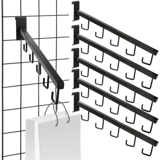 WRINGKIT 6 Pack Gridwall Waterfall Faceout with 5 Hooks, 16.5 Inch Gridwall Waterfall Hangers, Square Straight Arm Hooks for Wire Grid Retail Clothing Display, Grid Wall Accessories