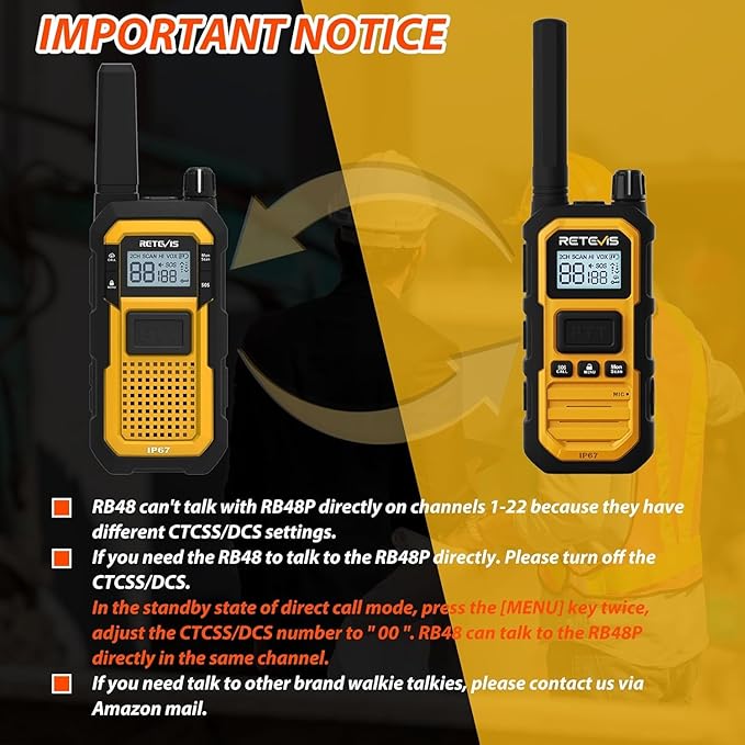 Retevis RB48 Plus Walkie Talkies Long Range, Heavy Duty Rechargeable GMRS Two Way Radios, IP67 Waterproof, Shock Resistant, Group Call, VOX(6 Pack with Gang Charger)