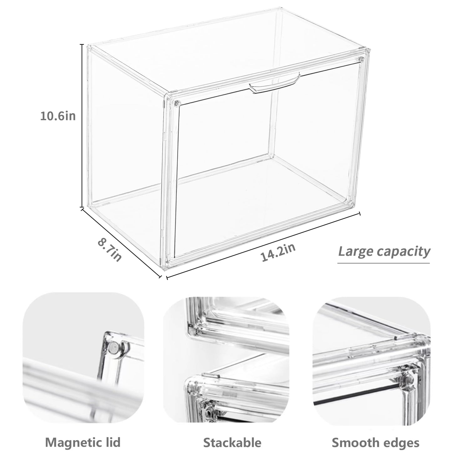 Acrylic Box Display Case, Clear Plastic Stackable Storage Bins with Magnetic Attraction Lid, Showcase for Cosmetic, Large Figures Collectibles (5 Pack, X-Large)