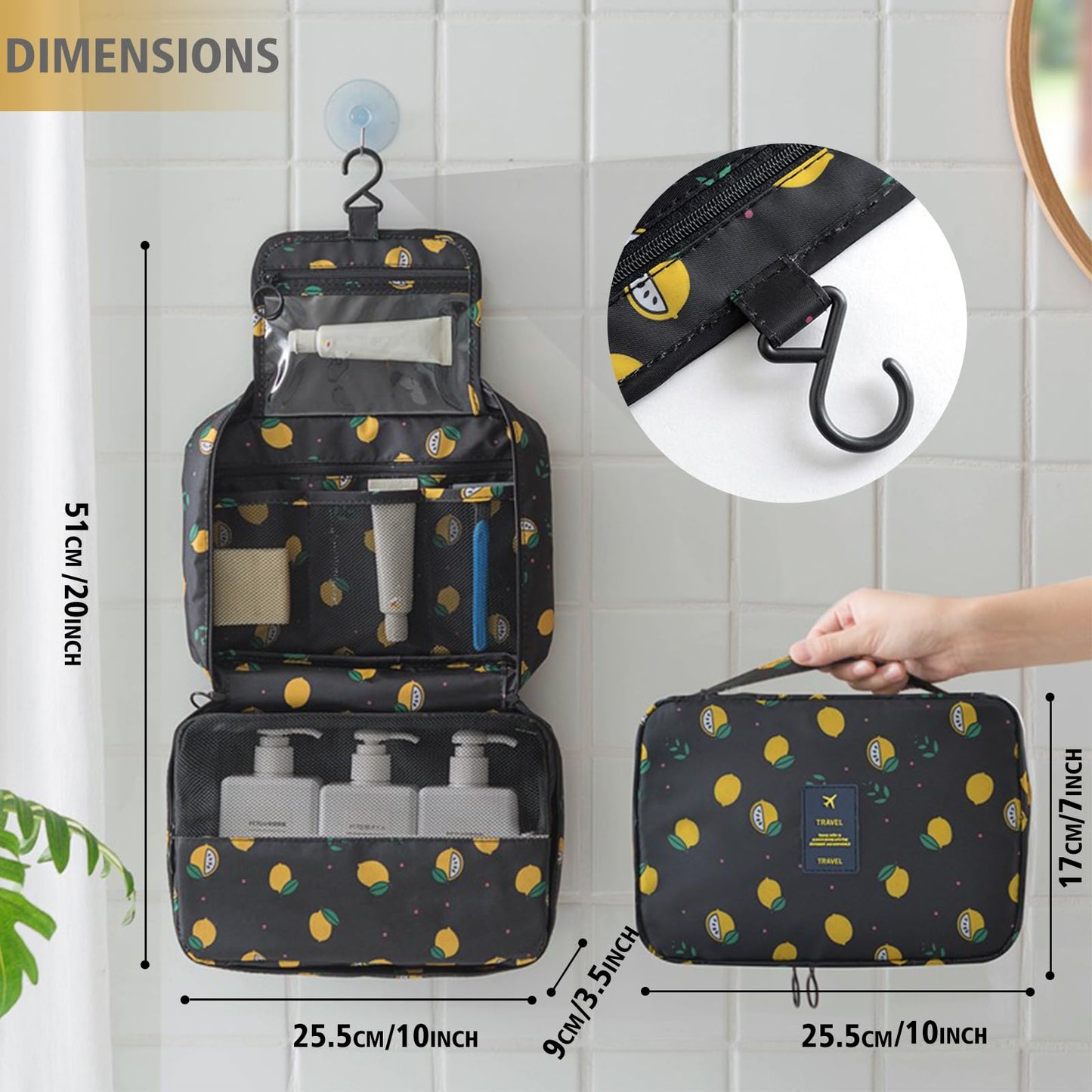 L&FY Multifunction Portable Travel Toiletry Bag Cosmetic Makeup Pouch Toiletry Case Wash Organizer (Trifold Black, Plus Size)