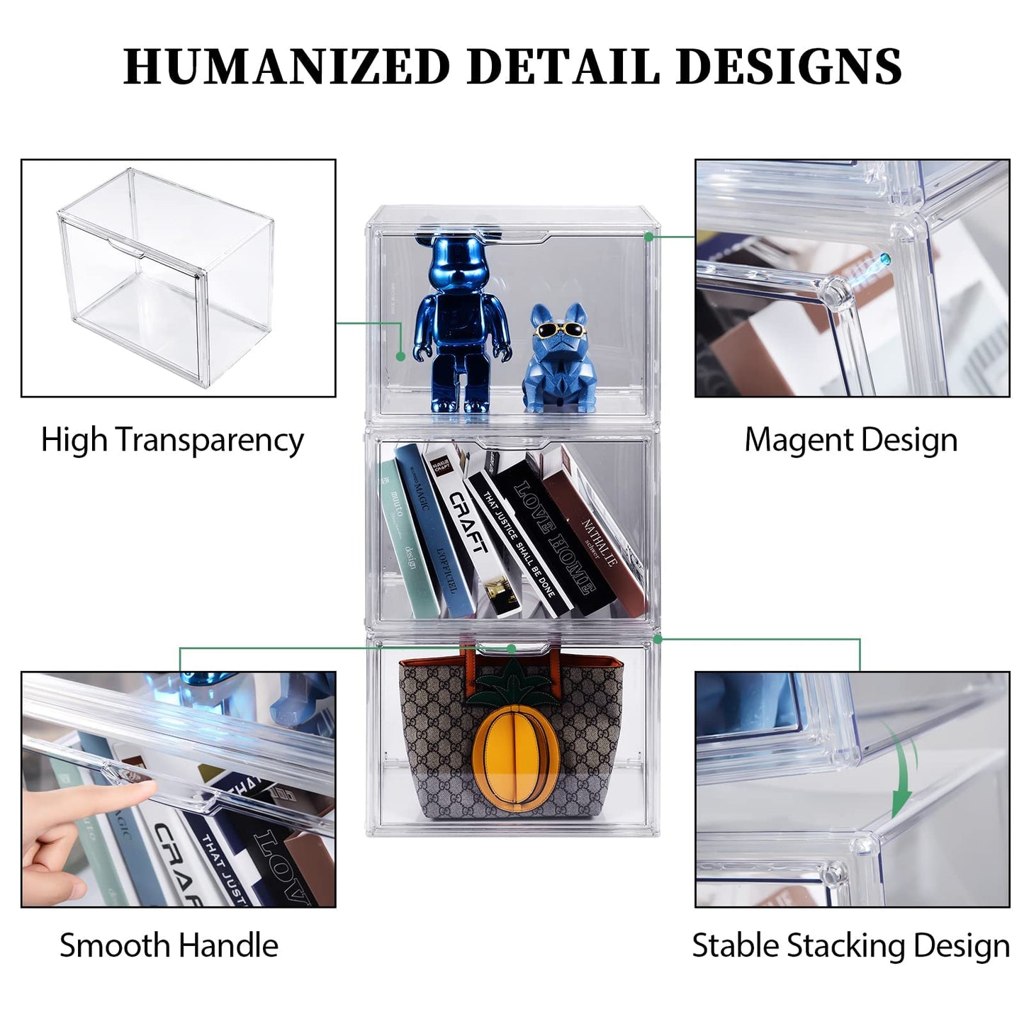 starogegc 3Pack Clear Plastic Handbag Storage Organizer for Closet, Acrylic Display Case for Handbag and Purse, Purse Organizer for Closet with Magnetic Door for Book, Toys, Hat