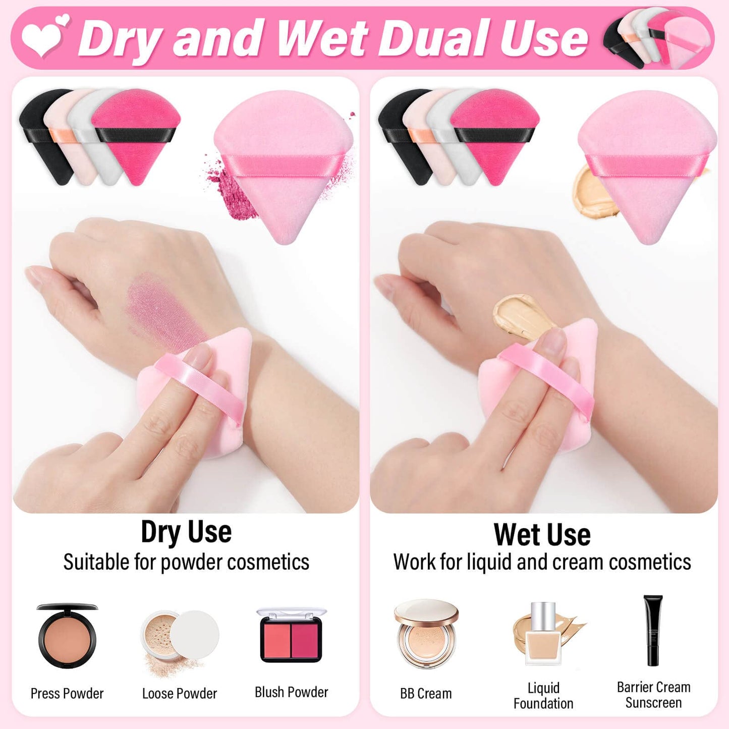 Caffox 60pcs powder puffs for face powder, Triangle Powder Puff for Setting Powder, Makeup Puffs for Loose Powder and Press Powder, Makeup Sponge Powder Applicator for Face and Eye