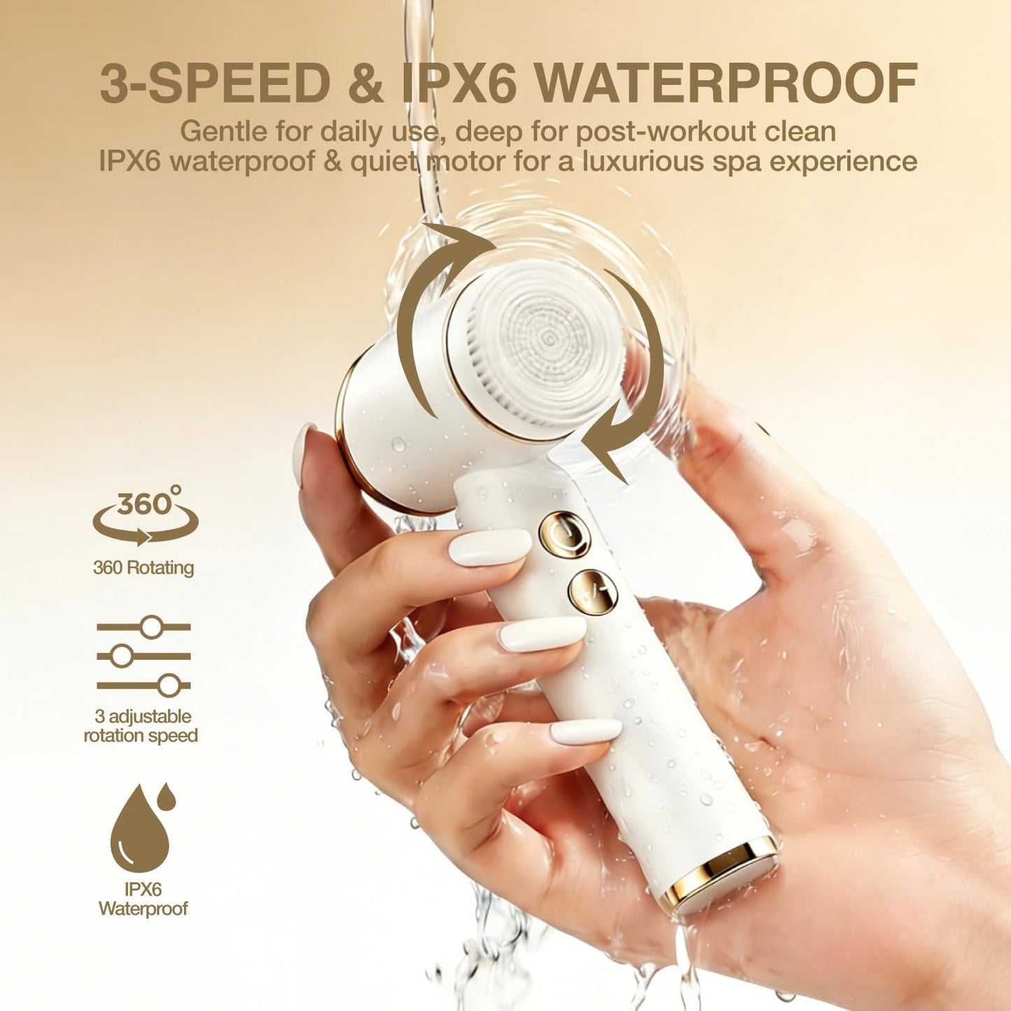 Jellystar Facial Ceansing Brush with Led Display - 6-in-1 Exfoliating Kit, 3 Speeds, IPX6 Waterproof Electric Face Wash Brush for Deep Cleaning, Massage & Gentle Exfoliation-Milk White