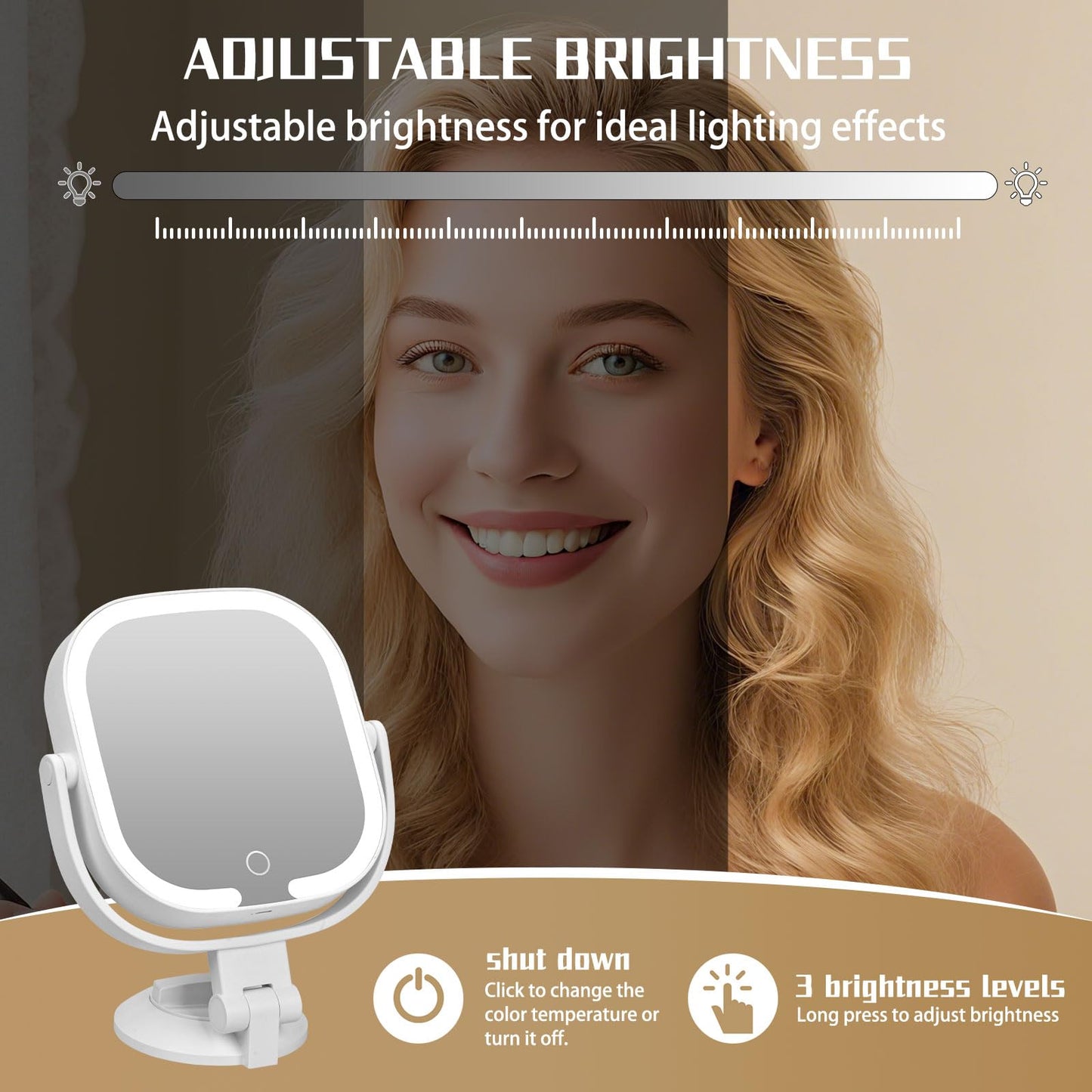 LSNDRG 30X Magnifying Makeup Mirror with Light, Square Lighted Vanity Mirror with 3 Color Lighting Modes, Dual-Sided 1X/30X, Suction Cup Wall Mounted, Rechargeable, 360° Rotation, Portable
