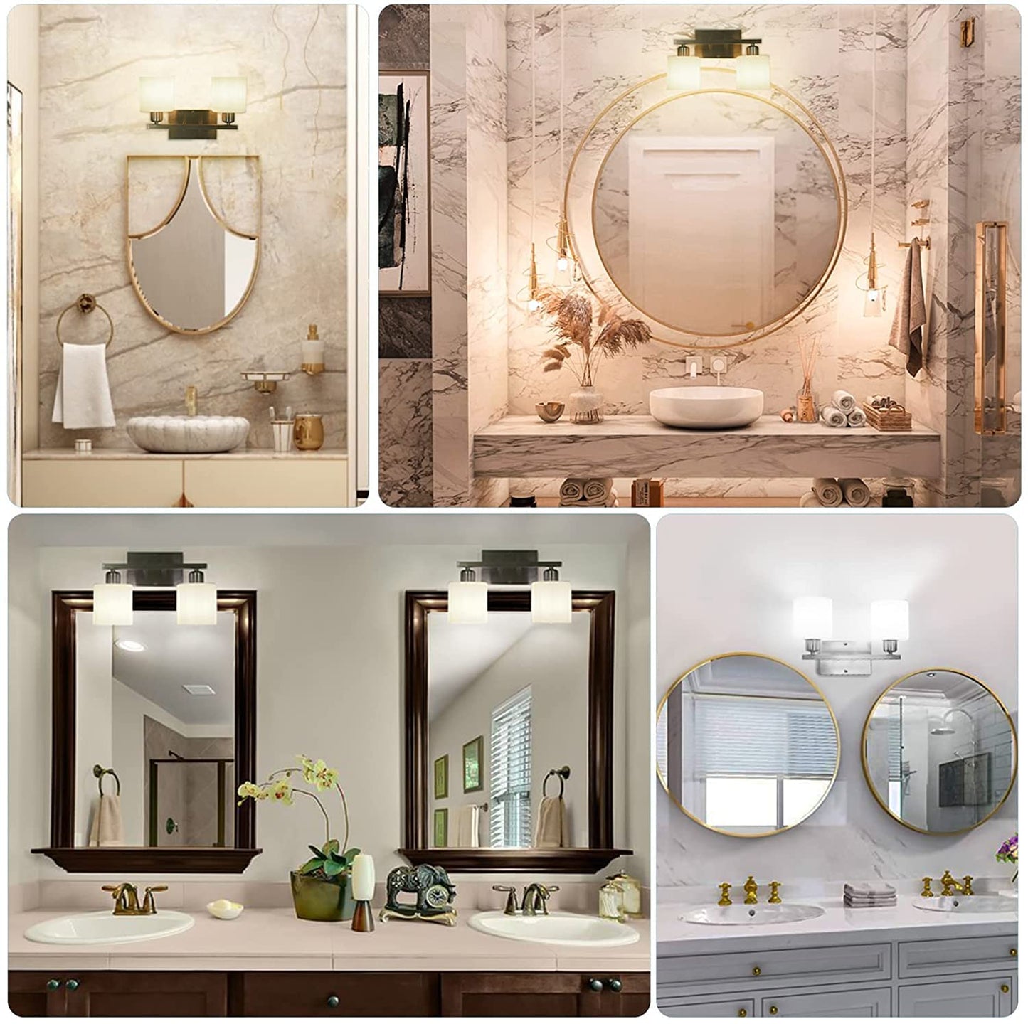 Dekang Bathroom Vanity Light Fixture Over Mirror with Brushed Nickel, Modern 2-Light Wall Sconces Lighting for Bedroom,Living Room,Decor White Glass Shades,E26 Standard Base,Bulbs Not Included