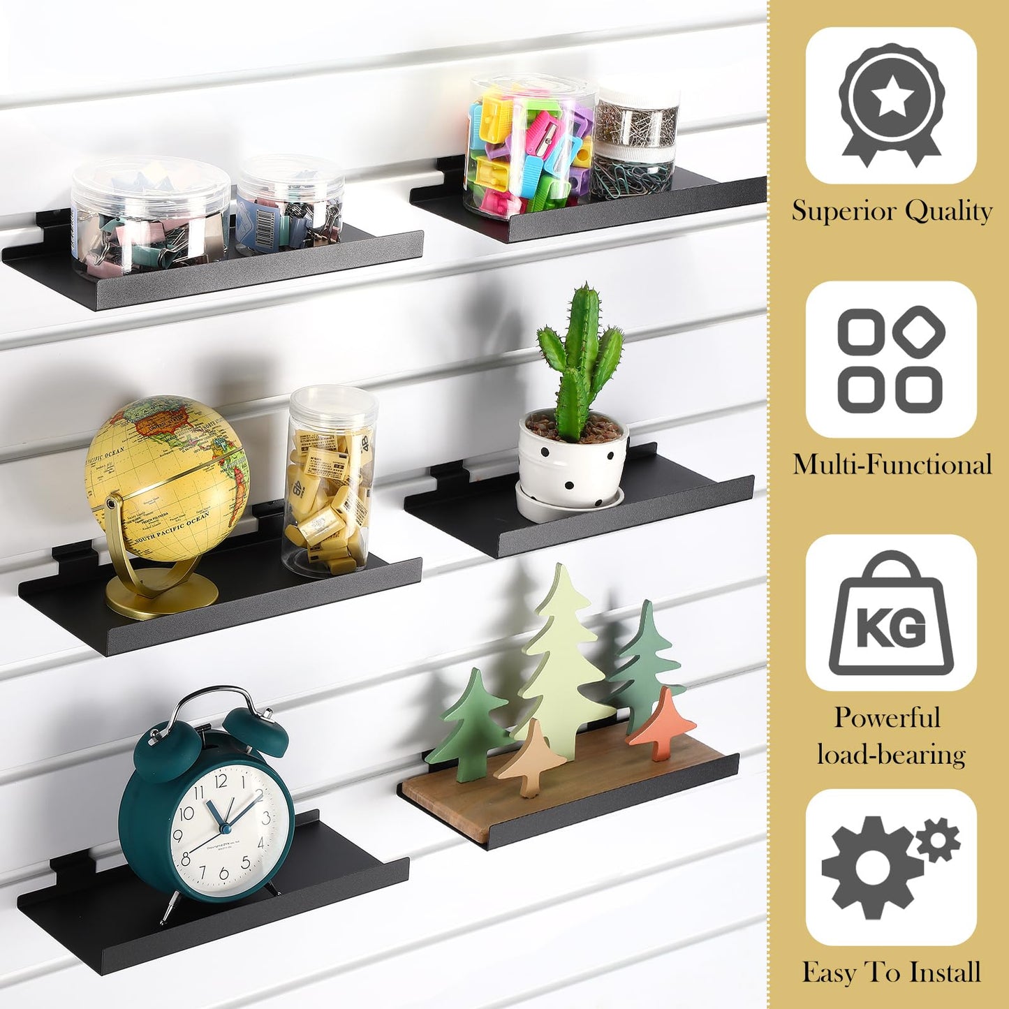 DoubleFill Slatwall Shelves, Metal Slat Wall Shelf Accessories, Heavy Duty Retail Display Panel for Home Shoe Stores Boutiques Storage and Organization(Black,10x4.3 Inch)