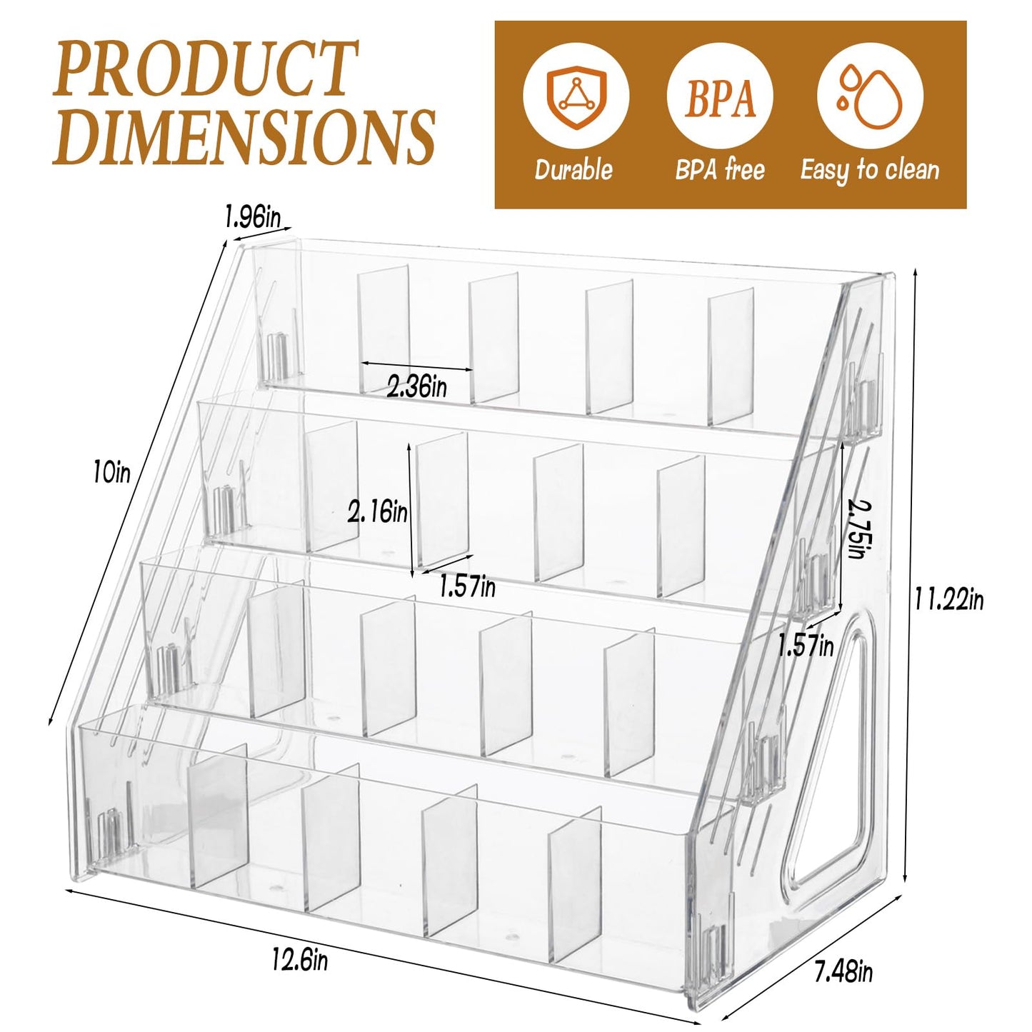 HFYZZ Tea Bag Organizer Display Stand, 4 Tier Clear Acrylic Tea Packet Storage Holder for Kitchen Countertop Cabinet Pantry Office Tea Bag, Coffee, Sugar Packets, Creamers Organization