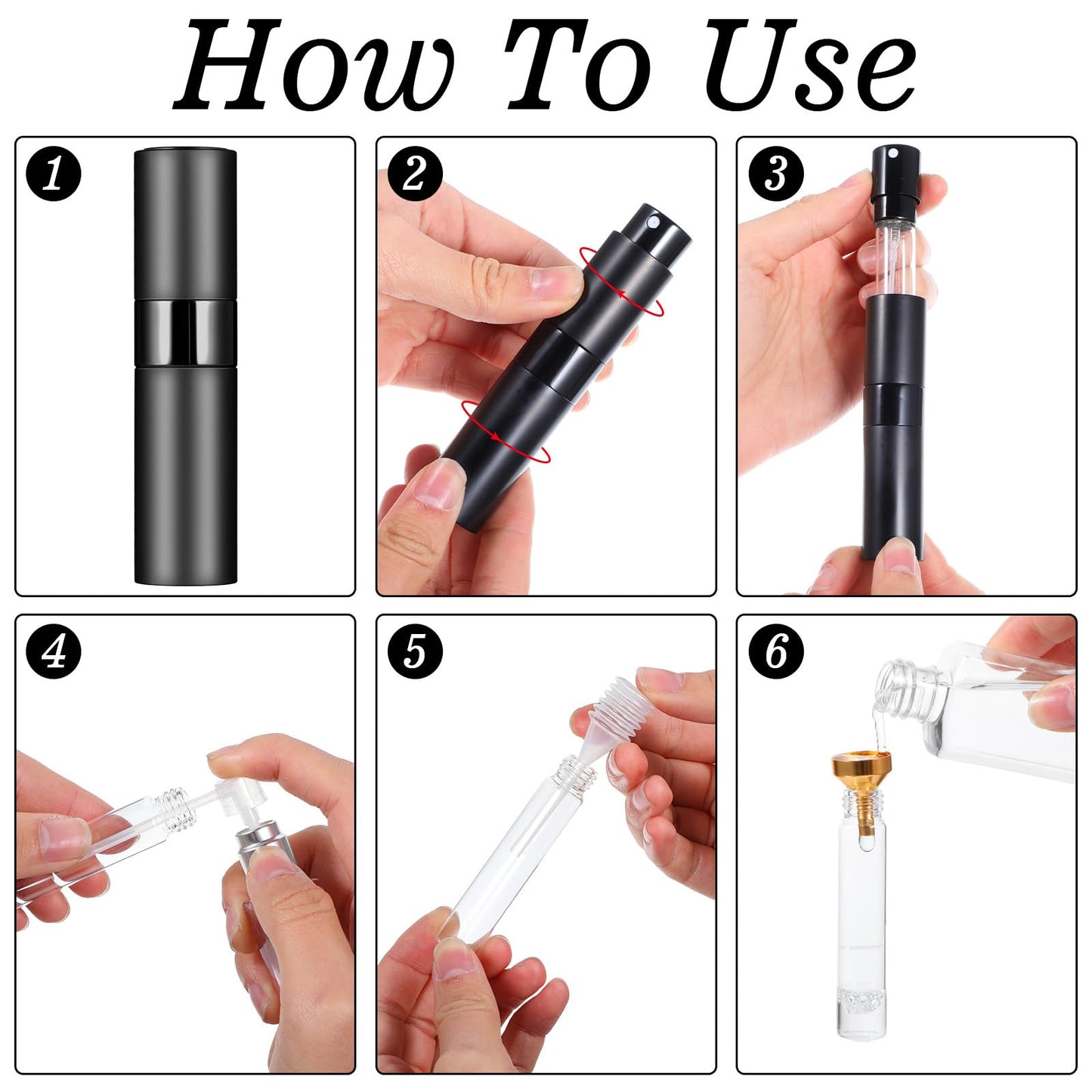 Wanmu 15Pcs 8ML Atomizer Perfume Spray Bottle for Travel, Refillable Perfume Bottle, Empty Cologne Dispenser, Twist Type Pocket Cologne Sprayer, Black