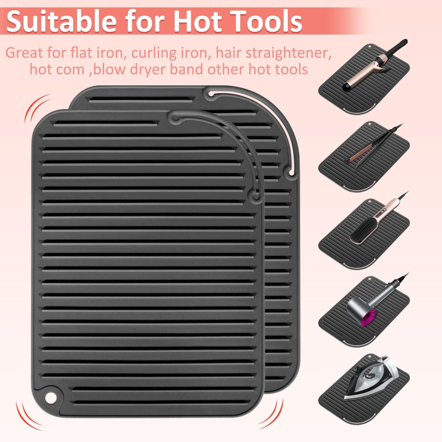Quccefods 2 Pack Heat Resistant Mat Large Silicone Hot Hair Tools Holder for Curling Irons Flat Iron Hair Styling Tools Mat Portable Vanity Pad