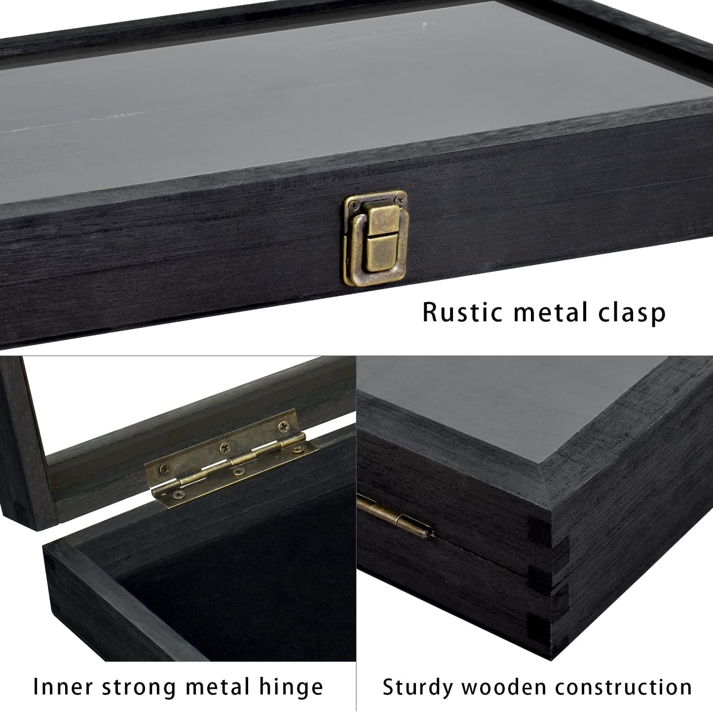 MOOCA Glass Top Black Jewelry Display Case 50 Gem Jars, Ring Box, Jewelry Organizer, Gem jar storage, Glass Display Box, Ring storage White Tray with Gem Jar