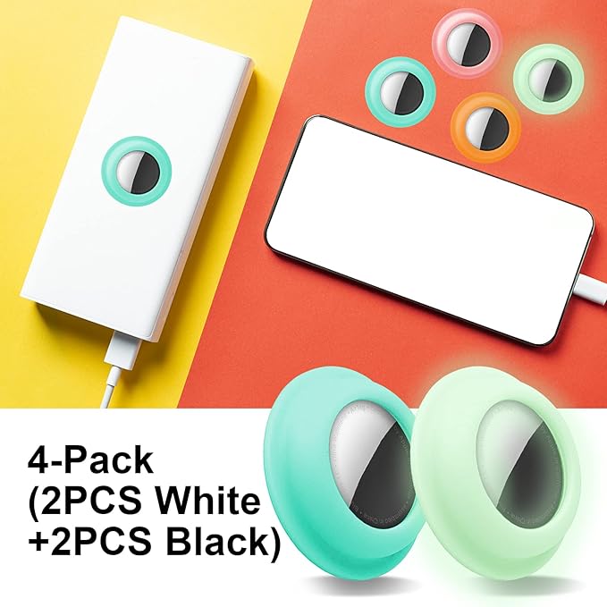Aimtel Case Compatible with Apple Airtags Case Air Tag Holder Cover Airtag Sticker Stick on Adhesive Mount Silicone for Tv Remote Car Air Tags Case 4 Pack(Luminous/Mint Green/Yellow/Pink)