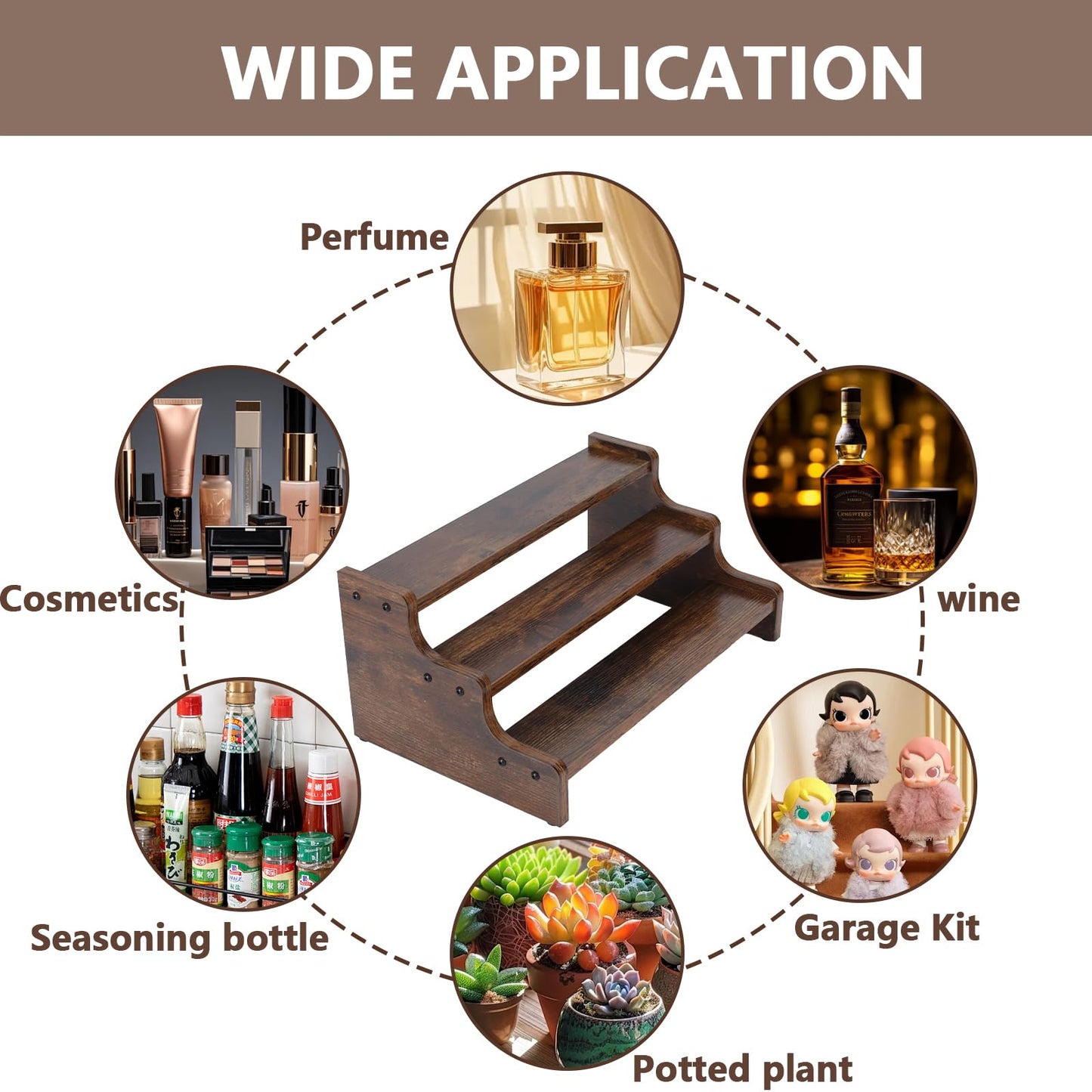 Cologne Organizer for Men, 3-Tier Wooden Perfume Organizer, Retro Style Makeup Organizer, Display Stand for Party, Makeup, Figures, Cupcake, Perfume, Dessert, Rounded Corner Anti-Collision, 13.8 in