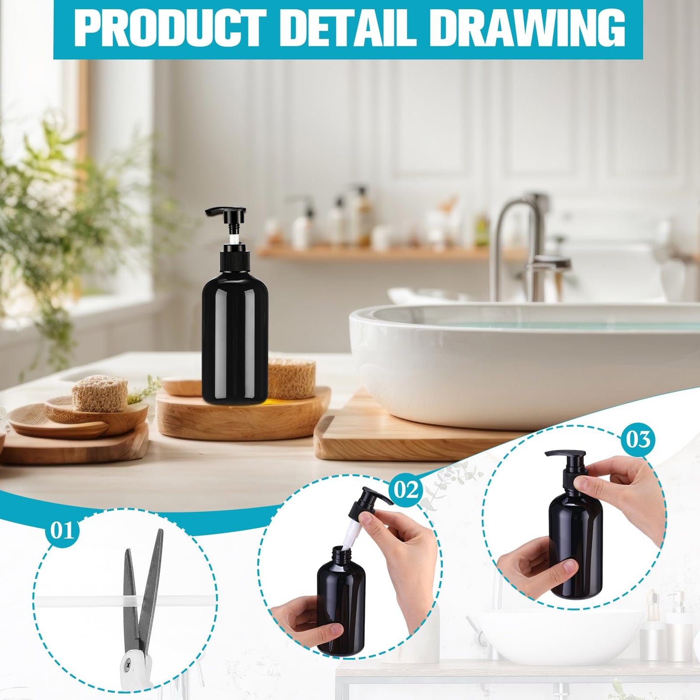 CroBlissful 32 Pcs Empty Plastic Pump Bottles 8oz Refillable Lotion Pump Bottle Containers with Dispenser for Shampoo, Conditioner, Face Cream, Massage Oil, Liquid Soap (Black)