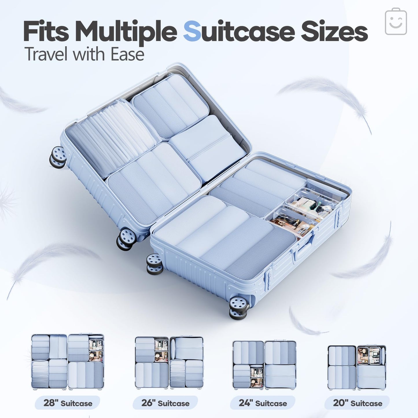 Veken 9/11 Set Compression Packing Cubes for Travel Essentials,Compressible Expandable Large Luggage Suitcase Organizer Bags for Clothing,Space Saver Bags with Over 1000 pcs of Mesh Holes(Light Blue)