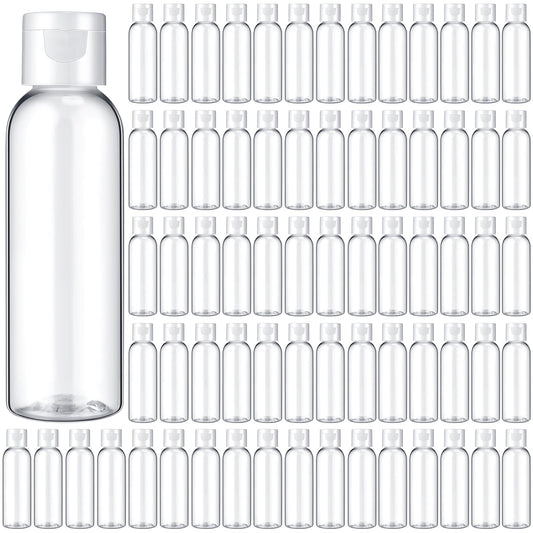 Zhehao 200 Pcs 2 oz Clear Plastic Empty Bottles Small Travel Size Bottles with Flip Cap Empty Transparent Dispenser Container for Liquids Toiletries Shampoo Lotion(White Cap)