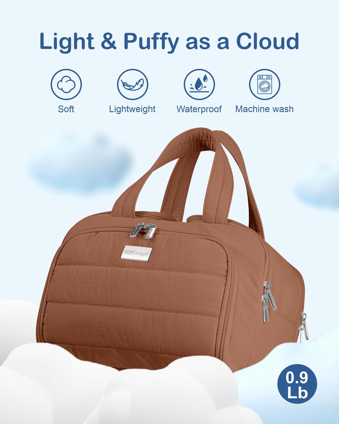 TOPDesign Travel Toiletry Bag for Women, Puffer Large Toiletry Bag, Lightweight Cosmetic Makeup Organizer with Handle for Traveling, Accessories, Essentials, Toiletries (Brown)