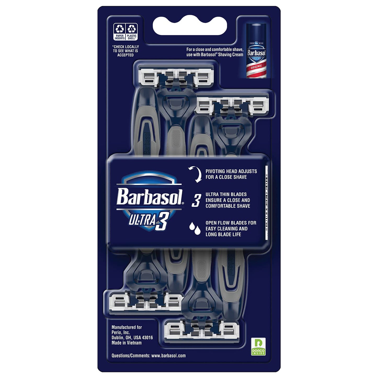 Barbasol Ultra 3 Value Pack | Premium 3 Blade Disposable Razors | Disposable Shaving Razor Bundle | Close Shave Technology, Pivoting Head, Open Flow Blades (3 Packs/12 Total Razors)