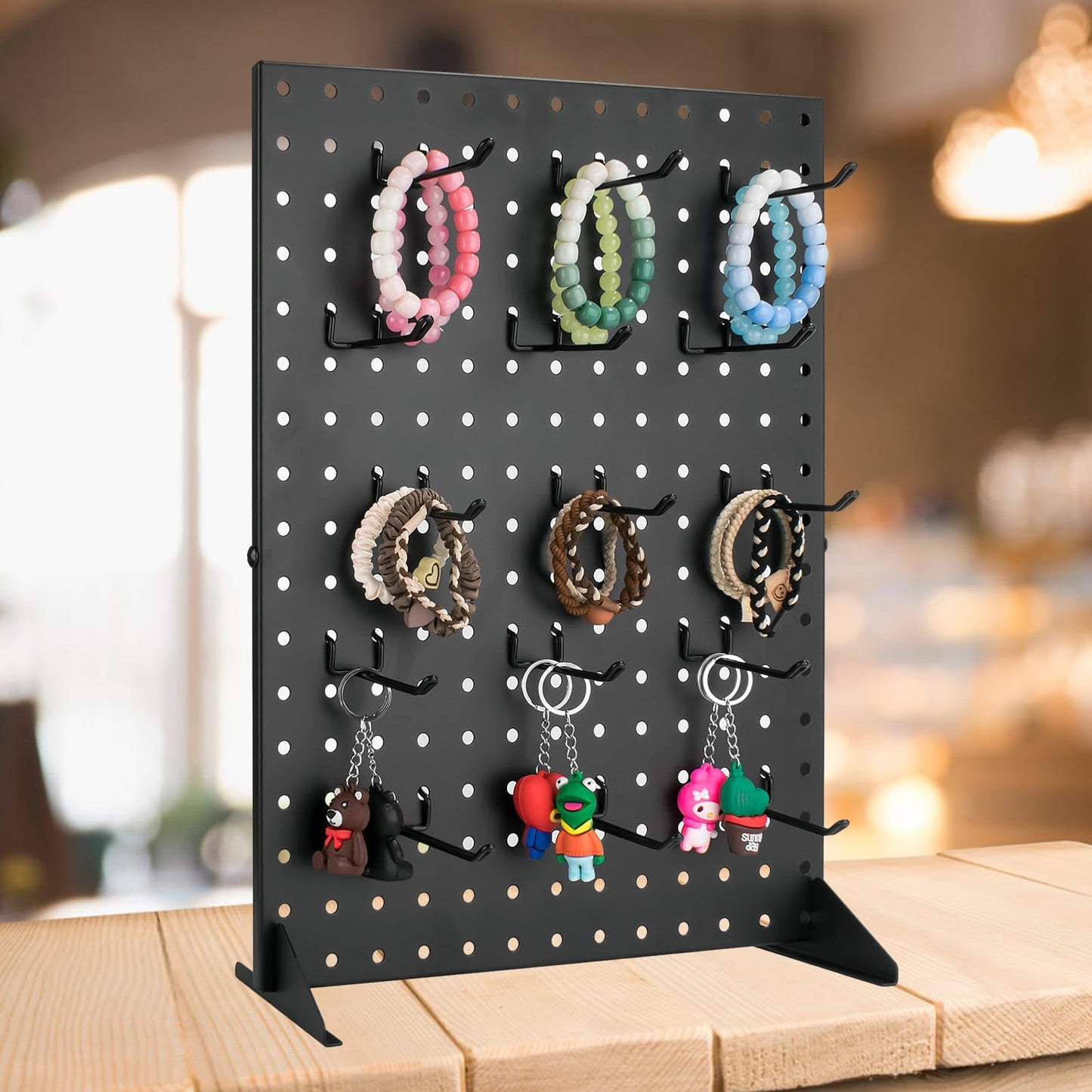 Metal Pegboard Display Stand With 15 Peg Board Hooks Accessories, Desk Pegboard Panels, Merchandise Display Rack for Selling Accessories Vendors & Events Retail Craft Shows & Fairs (17*13Inch, Black）