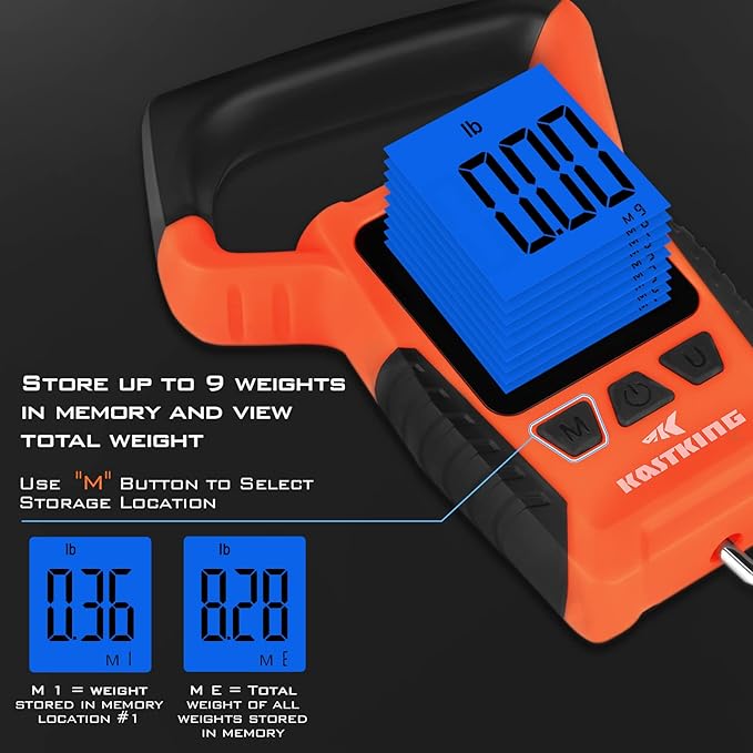 KastKing Fish Scale, WideView Floating Waterproof Digital Scale, 2.5” Large LCD Display, 110lb Capacity, Multi-Mode Pound/Ounces & Kilograms, Stores up to 9 Weights