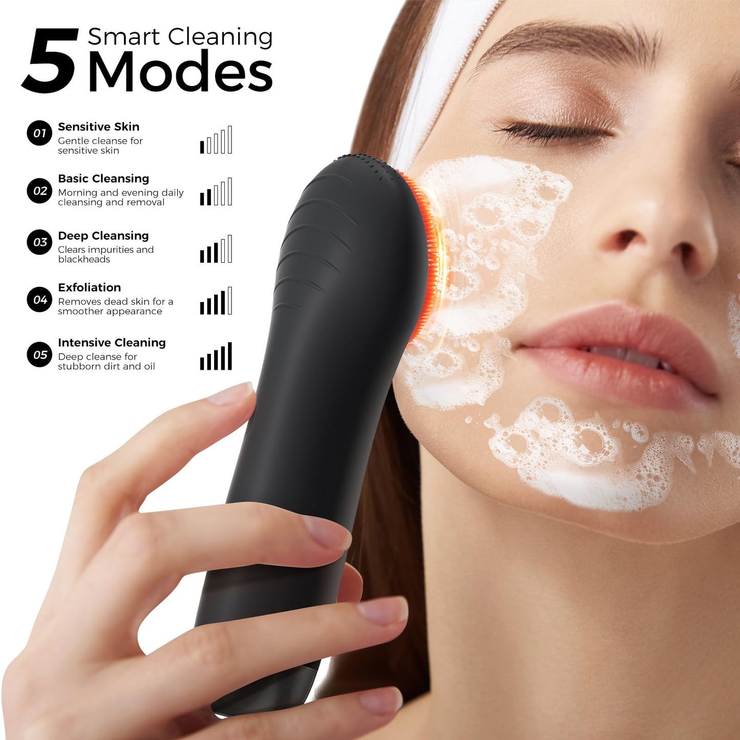 Ccigedy Face Scrubber Brush, Electric Silicone Face Scrubber, Waterproof and Rechargeable Facial Cleansing Brush with 4 LED Gentle Light, Sonic Facial Pore Exfoliator Cleanser Tool (Black)