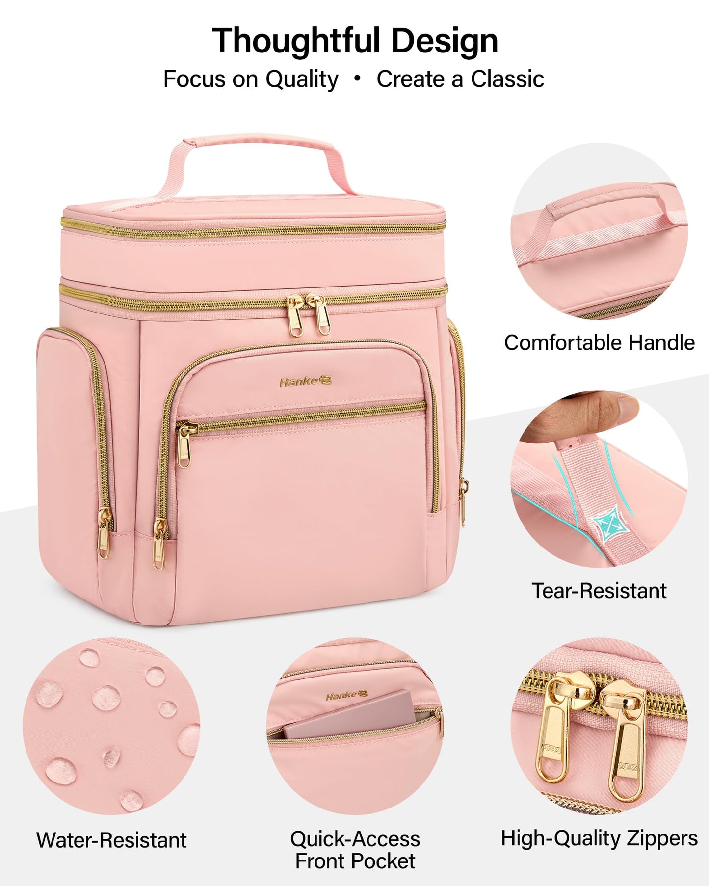 Hanke Large Toiletry Bag for Women Travel, Double Layer Organizer with Wide Opening for Full-Size Cosmetics & Toiletries, 12.2L Water-Resistant Makeup Bag,Pink