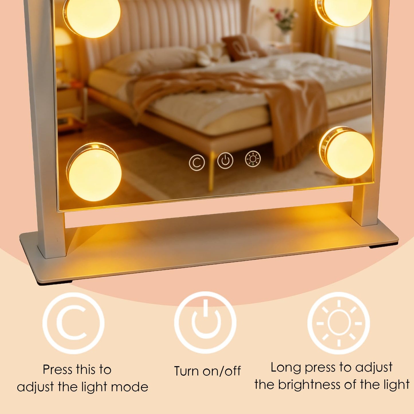 Hollywood Vanity Mirror with Lights - 9 Dimmable Bulbs, 3 Color Modes & 10x Magnification, Smart Touch Control, 360° Rotation, Perfect as Travel Mirror with Light, Stocking Stuffers for Teen Girls