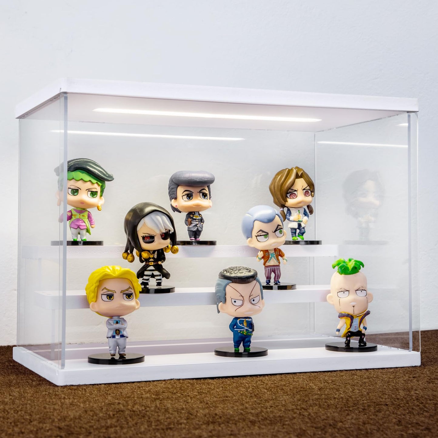 AZEYN Clear Acrylic Display Case with Light , 3 Tier Display Box Stand Assembly Dustproof Protection Showcase for Collectibles Action Figures (White 12.6×7×9in; 32×18×23cm)