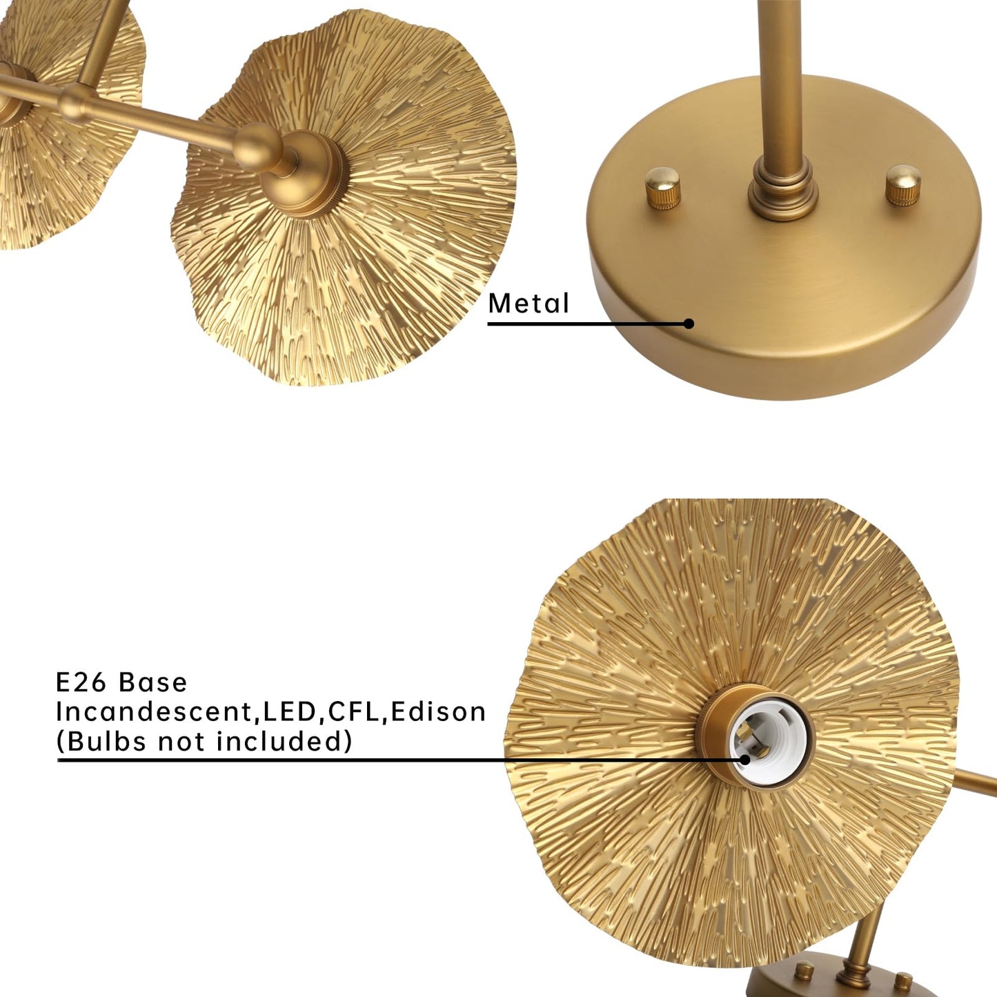 JIMUBEAM 2-Lights Industrial Metal Wall Sconces, Antique Brass Flower Rippled Shade Wall Light Fixture for Bathroom Vanity, Bedroom, Dining Room, Living Room, Farmhouse, Stairs, Hallway