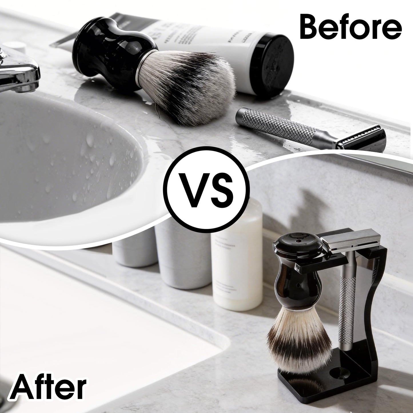 Keropy 2-in-1 Shaving Brush and Razor Stand, Black Acrylic