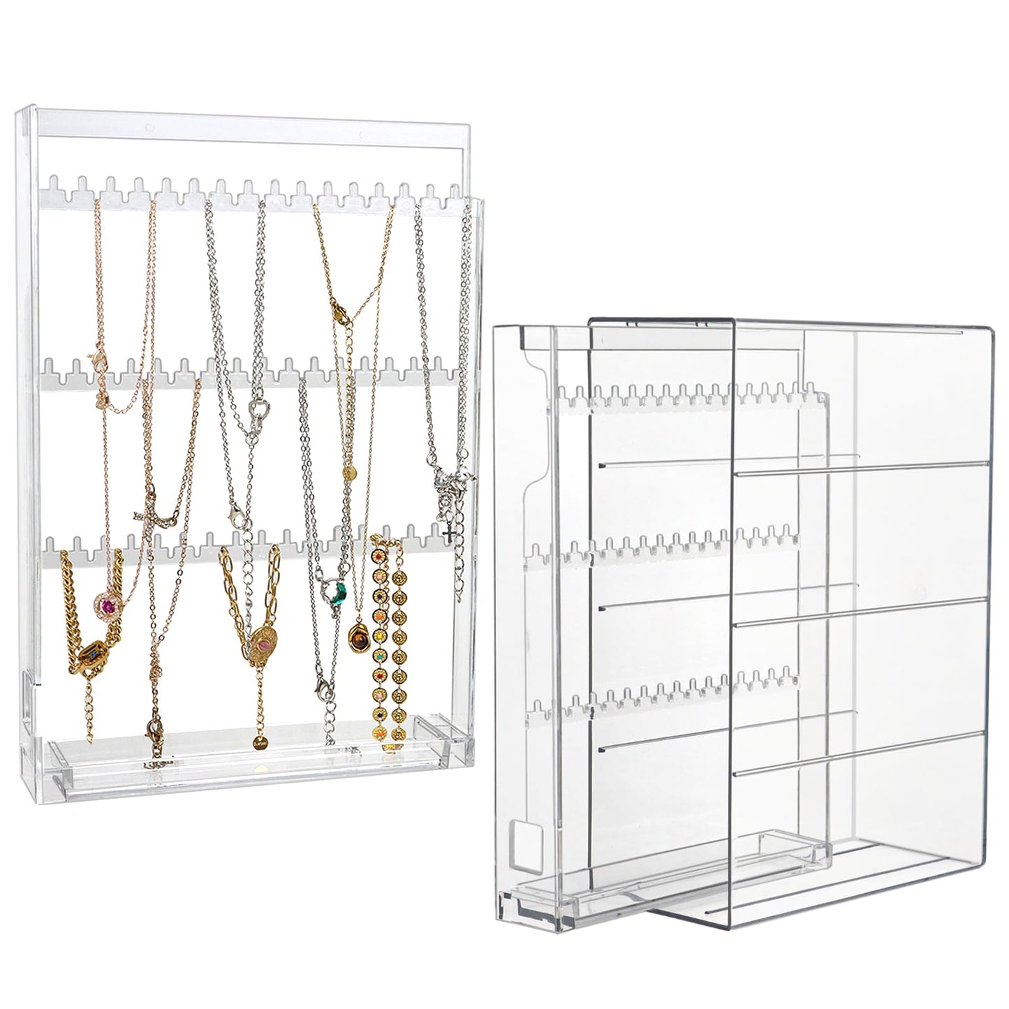 Fordonral Clear Necklace Holder Organizer with 96 Hooks, Transparent Jewelry Box for Necklaces,Earrings,Bracelet - Jewelry Display Box Storage Case