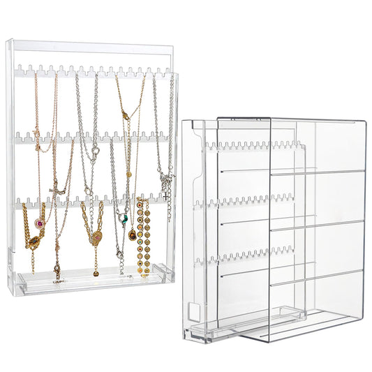 Fordonral Clear Necklace Holder Organizer with 96 Hooks, Transparent Jewelry Box for Necklaces,Earrings,Bracelet - Jewelry Display Box Storage Case