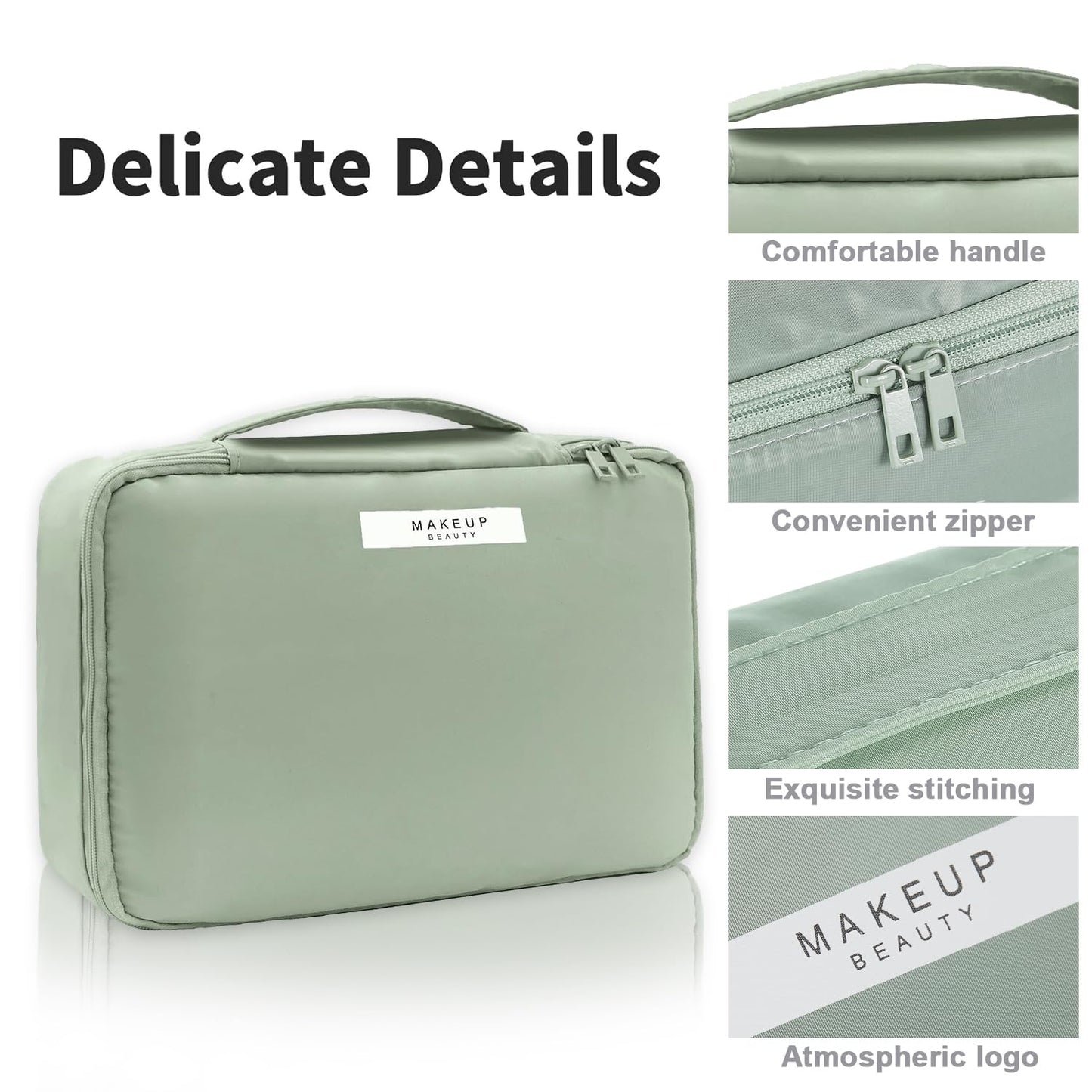 Queboom Travel Makeup Bag Cosmetic Bag Makeup Bag Toiletry bag for women and men (Green-3pcs)