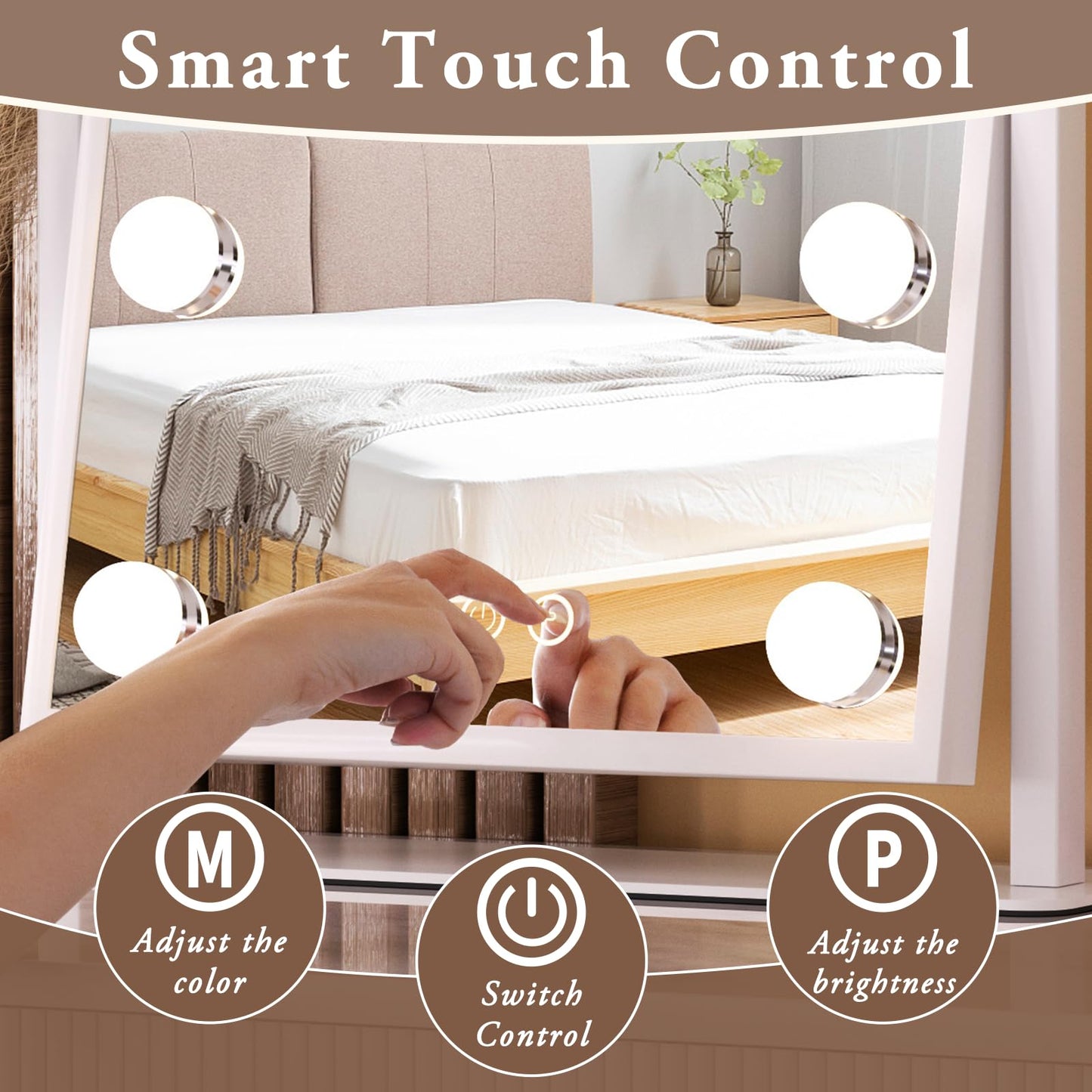 Dirket Vanity Mirror with Lights, Lighted Makeup Mirror Hollywood Makeup Mirror with 9 Dimmable Bulbs and 3 Color Lighting Modes, Smart Touch Control, 360°Rotation