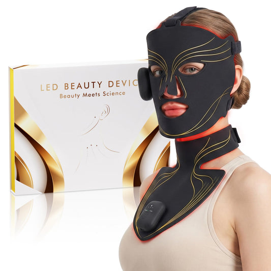 Red Light Mask for Face and Neck, Rechargeable LED Face Mask Set with 2 Light Modes, 3 Wireless Controllers, Red Light Face Mask for Home Travel Use